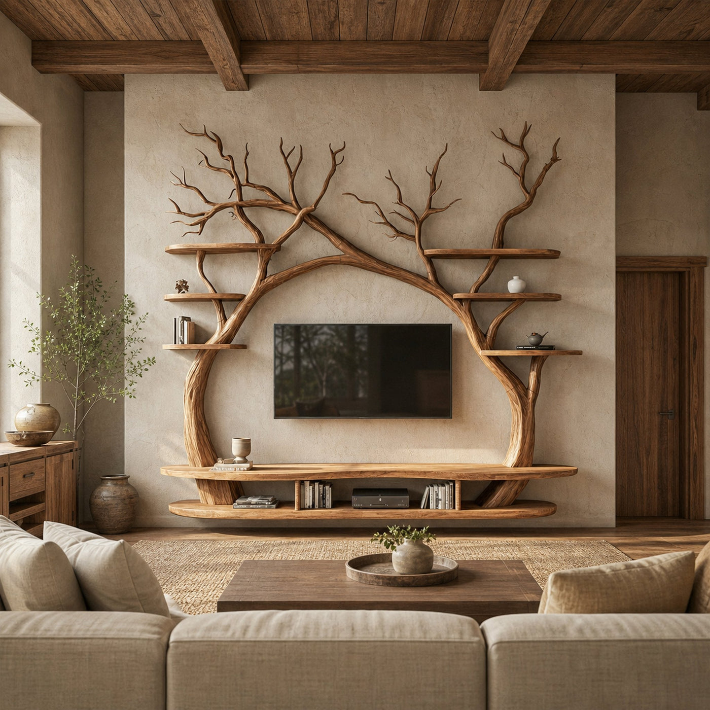 Modern Sculptural Tree TV Wall Unit For Living Room And Interior Decor - product view 6