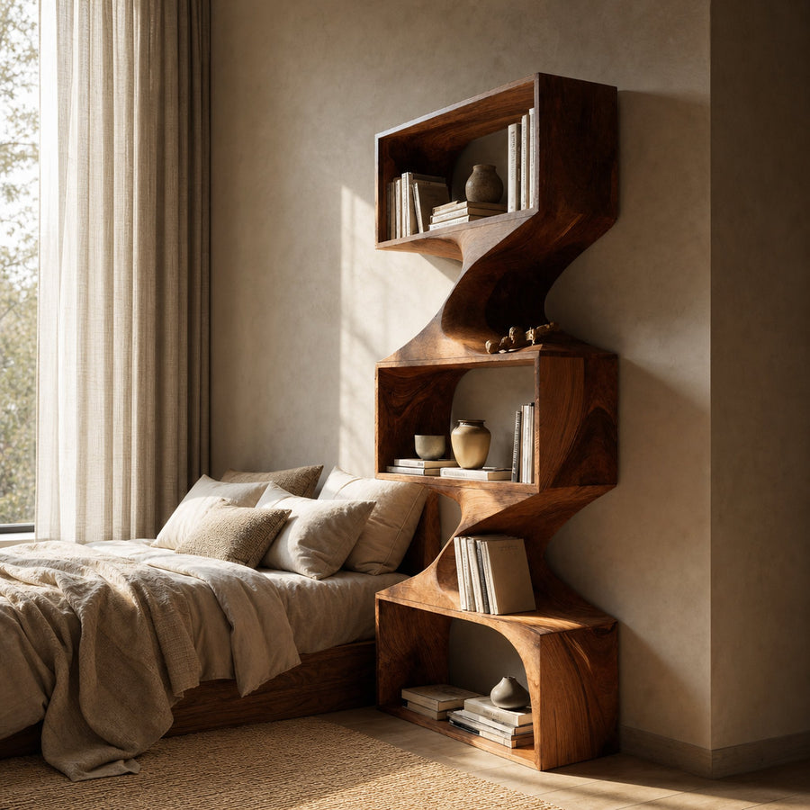 Modern Sculptural Wall Bookcase For Living Room Or Office