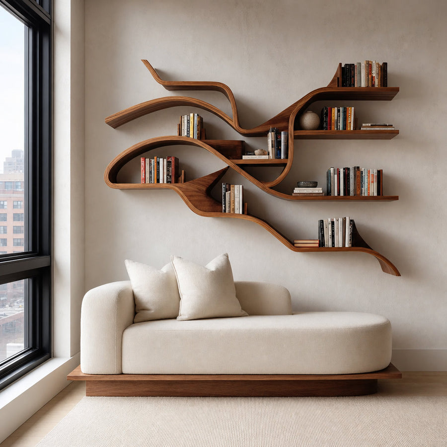 Modern Sculptural Wall Bookshelf For Living Room