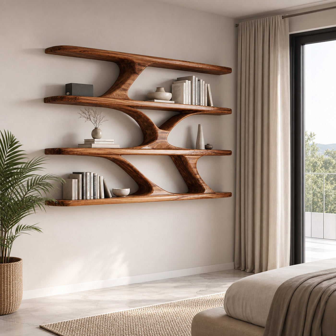 Modern Sculptural Wall Mounted Bookshelf For Bedroom