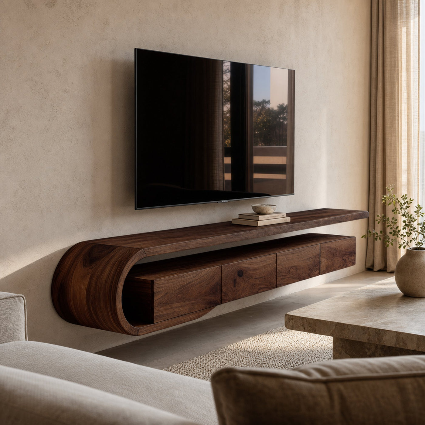 Modern Sculptural Wall Mounted TV Console For Living Room - product view 7