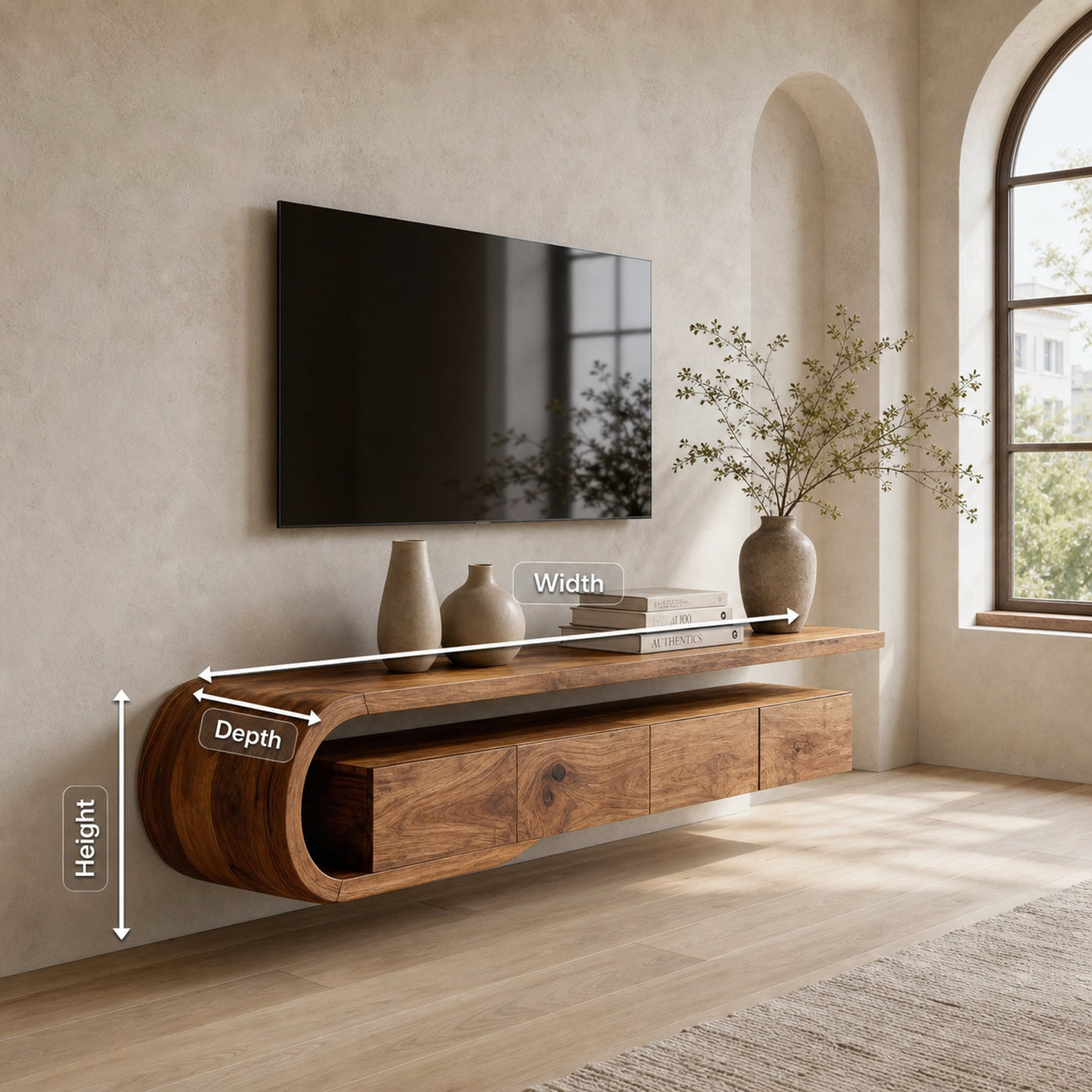 Modern Sculptural Wall Mounted TV Console For Living Room - product view 8