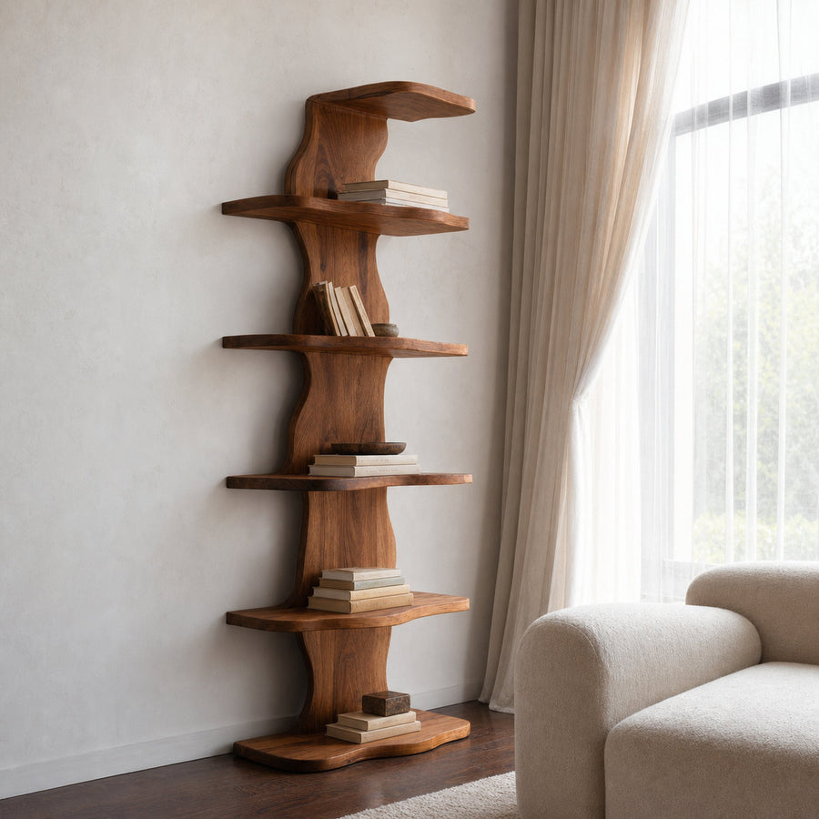 Modern Sculptural Wave Bookshelf For Living Room