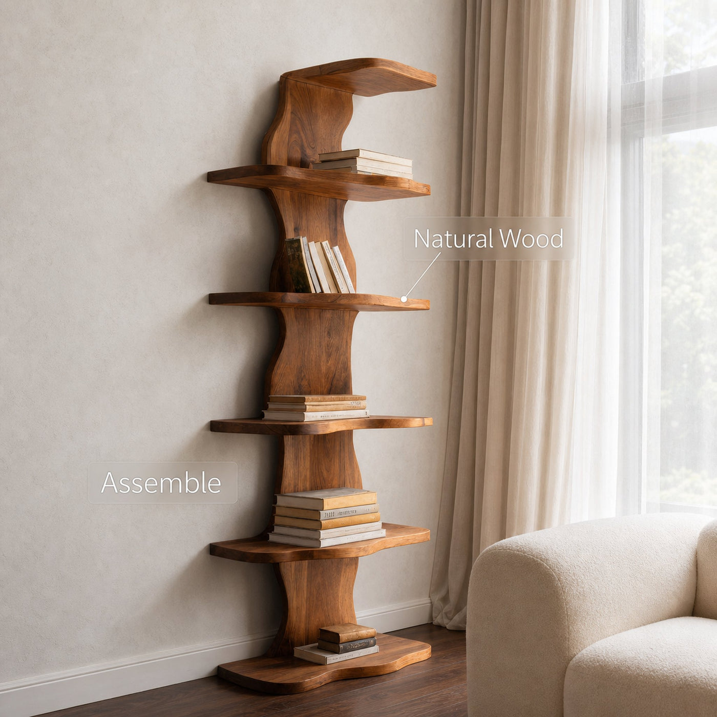 Modern Sculptural Wave Bookshelf For Living Room - product view 5