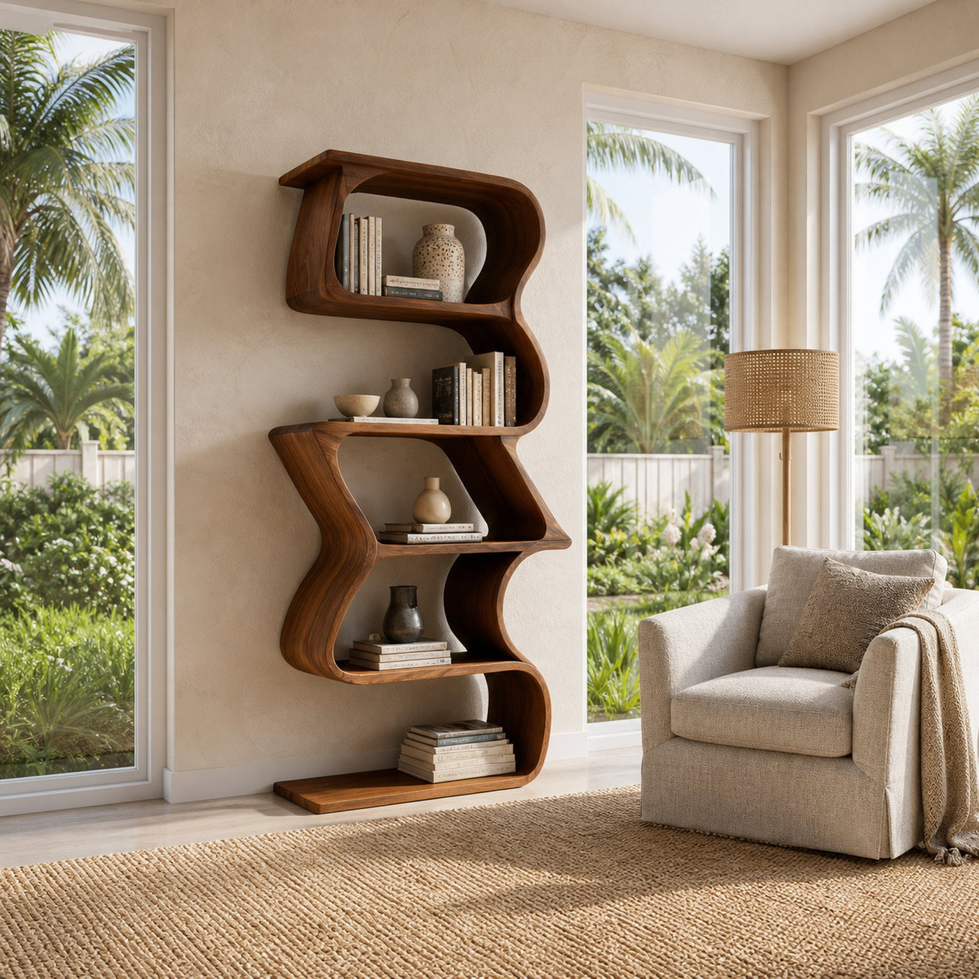 Modern Sculptural Wooden Bookshelf For Home Display - product view 6