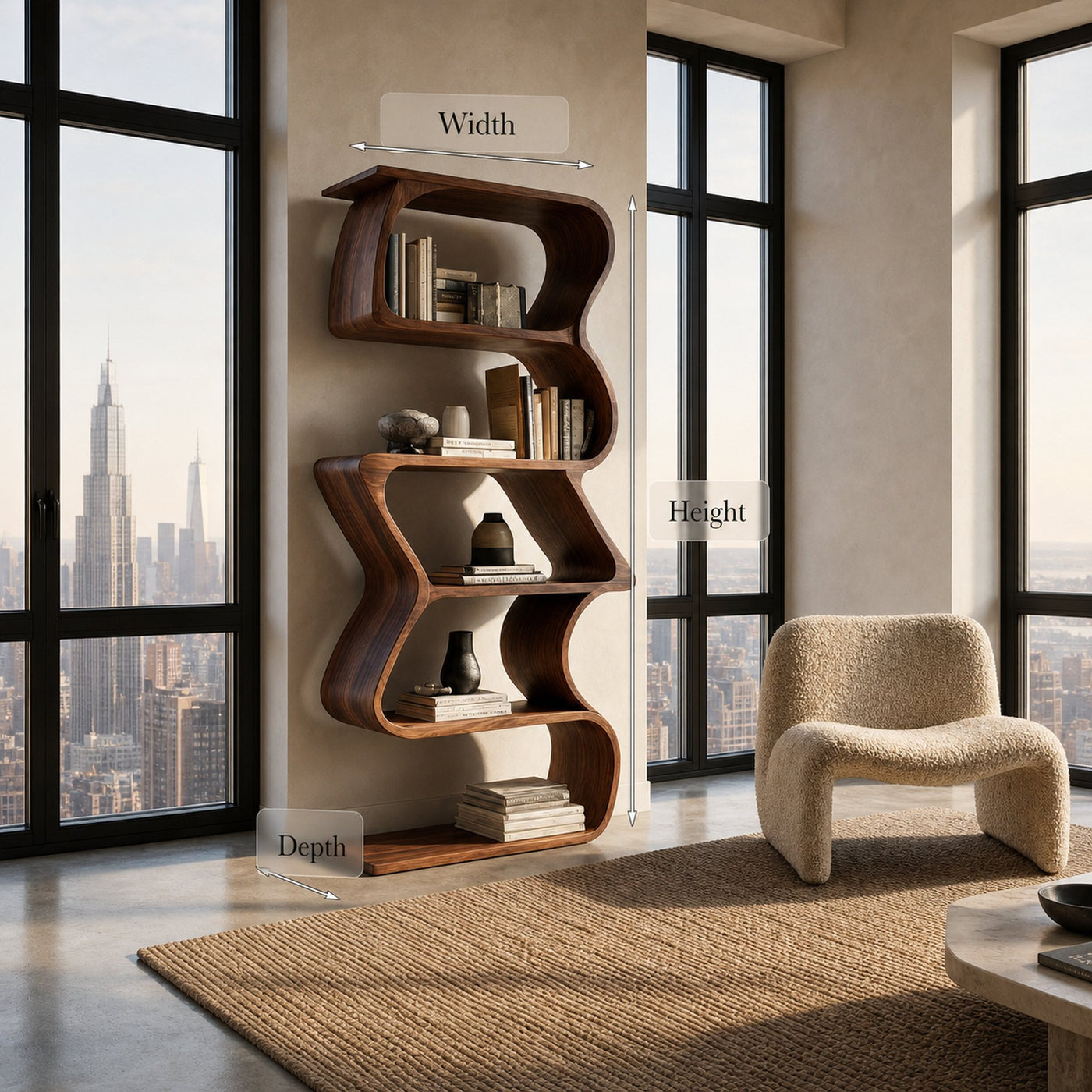 Modern Sculptural Wooden Bookshelf For Home Display - product view 8