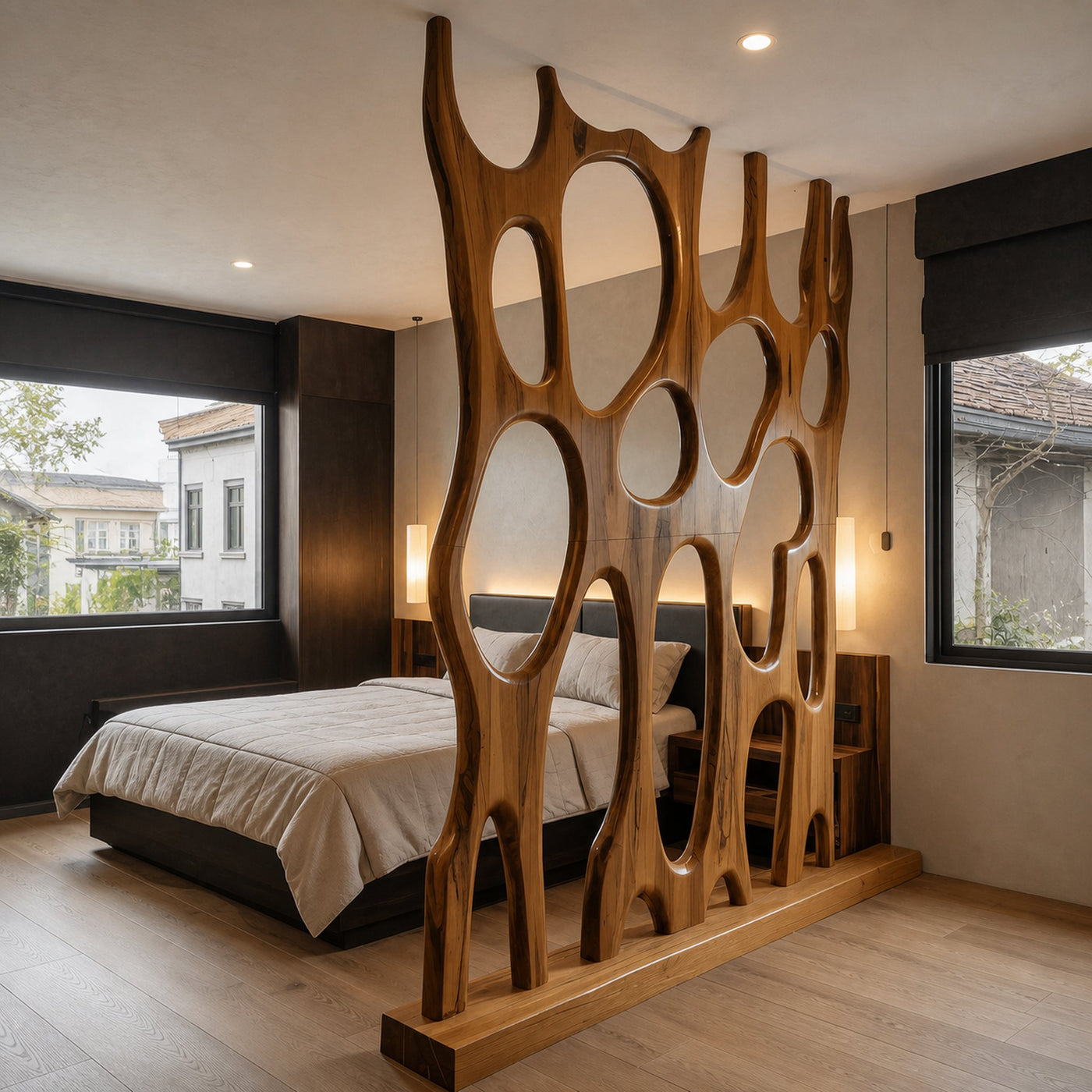 Modern Sculptural Wooden Room Divider For Bedroom Or Living Room