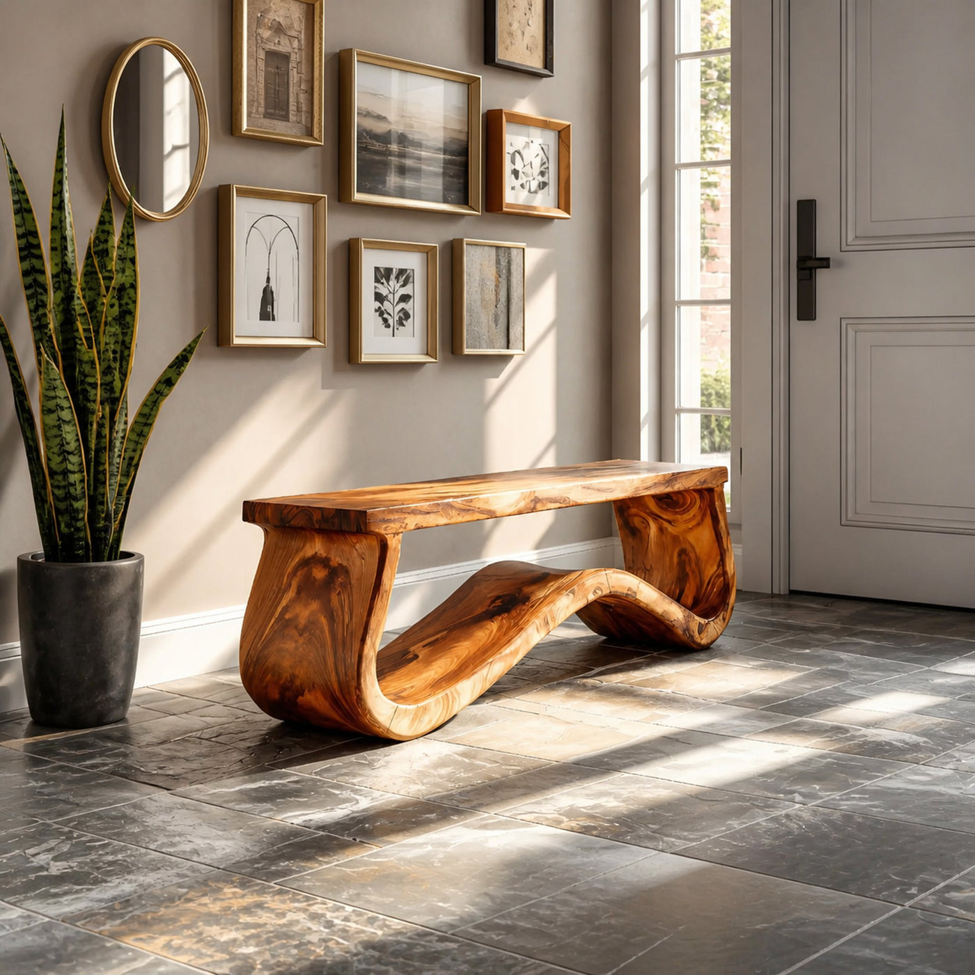 Modern Seating Bench Organic Curved Design For Entryway