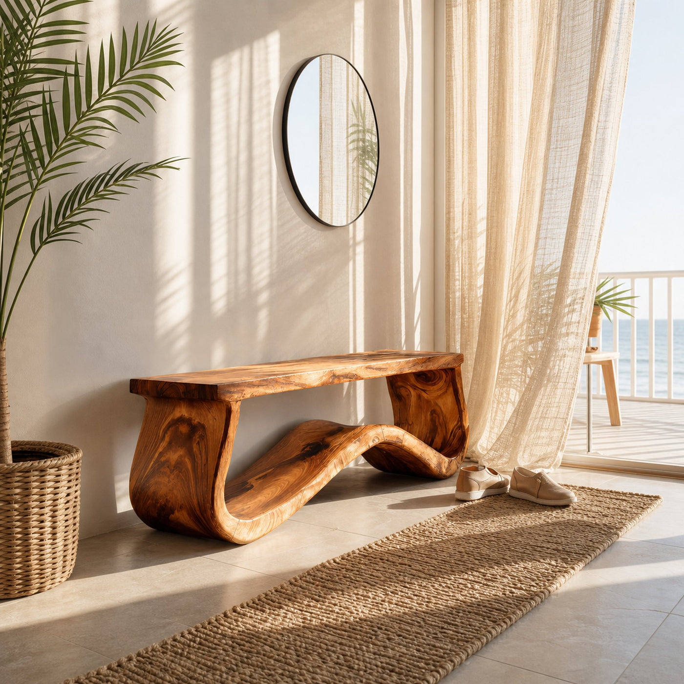 Modern Seating Bench Organic Curved Design For Entryway - product view 6