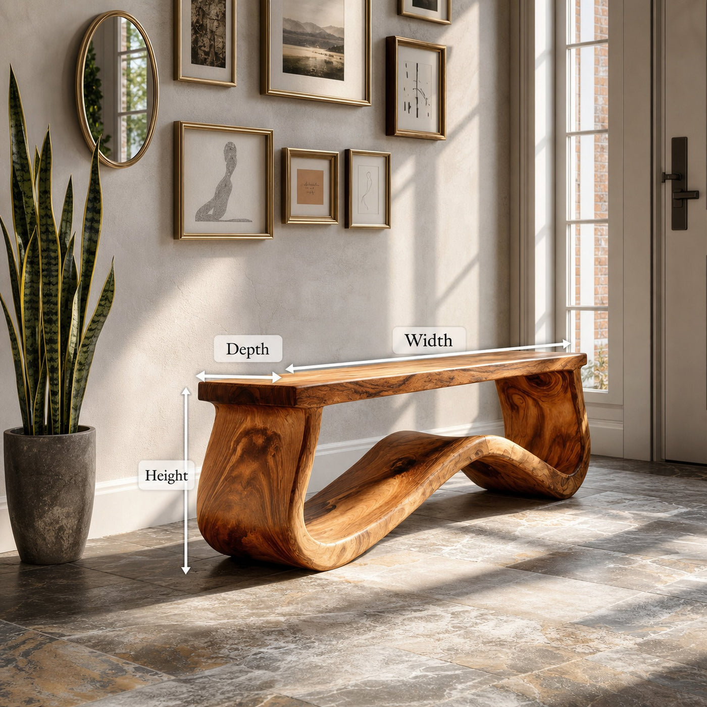 Modern Seating Bench Organic Curved Design For Entryway - product view 8