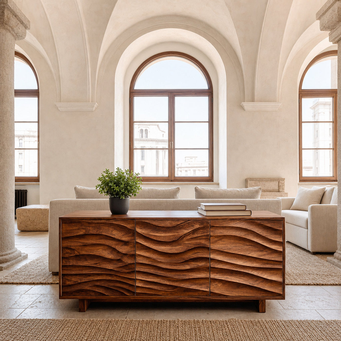 Modern Sideboard With Carved Wave Design Statement For Living Space - product view 6