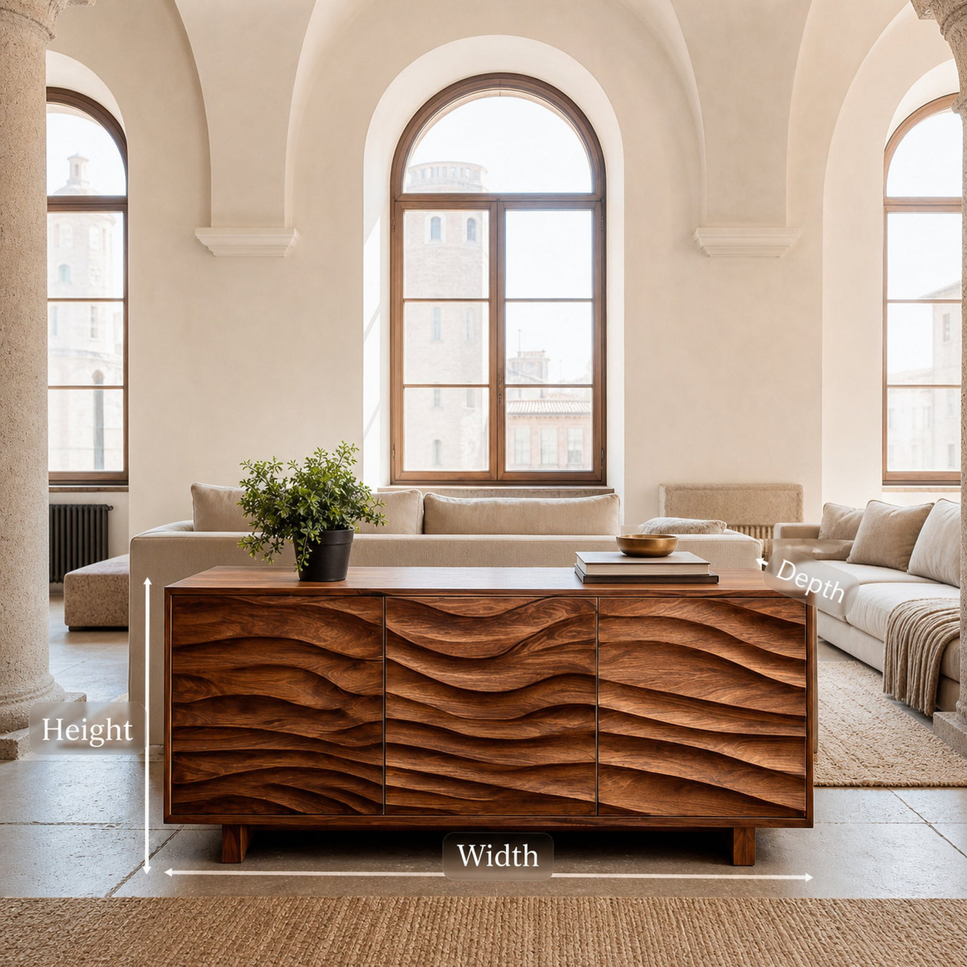 Modern Sideboard With Carved Wave Design Statement For Living Space - product view 7