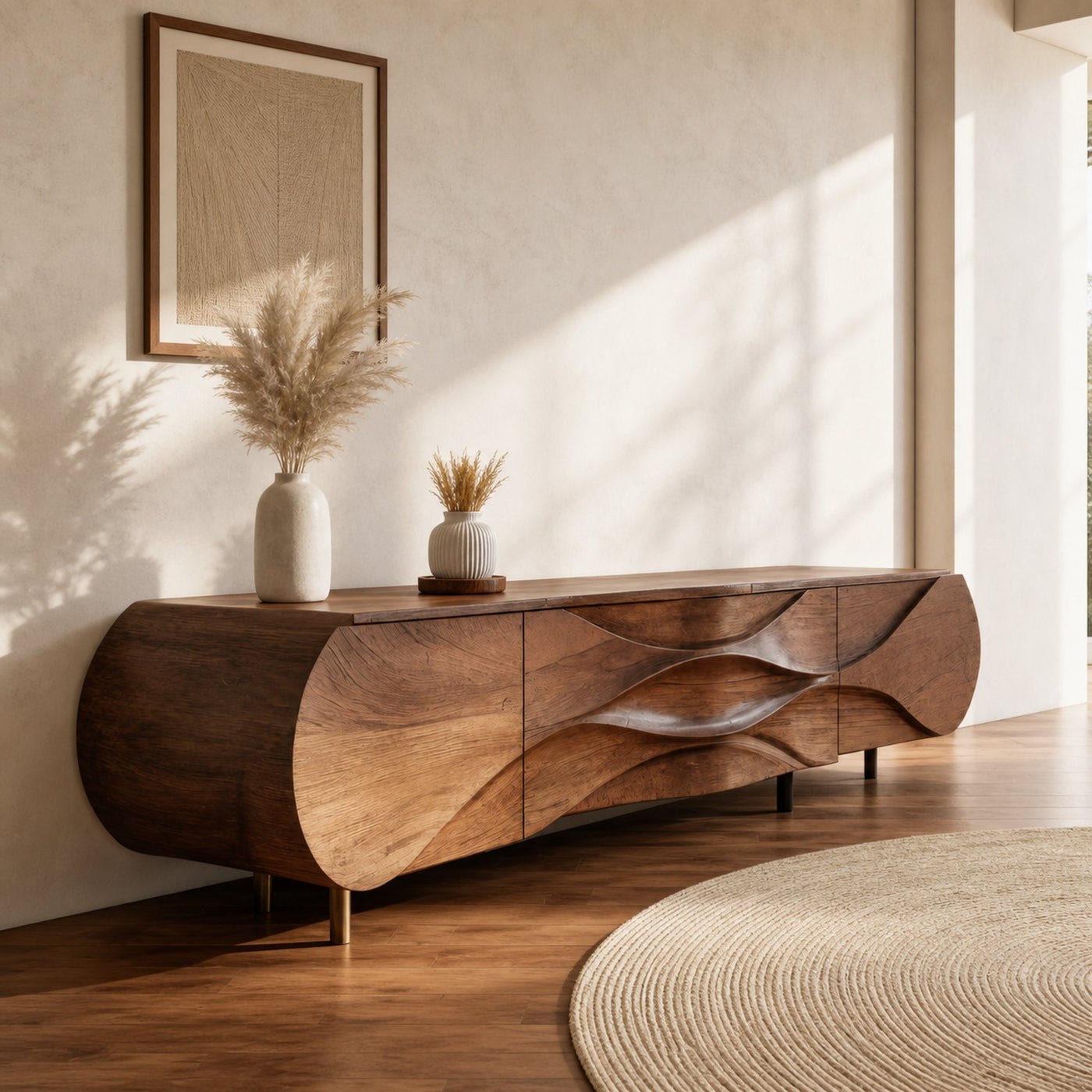 Modern Sideboard With Carved Wave For Living Room - product view 2