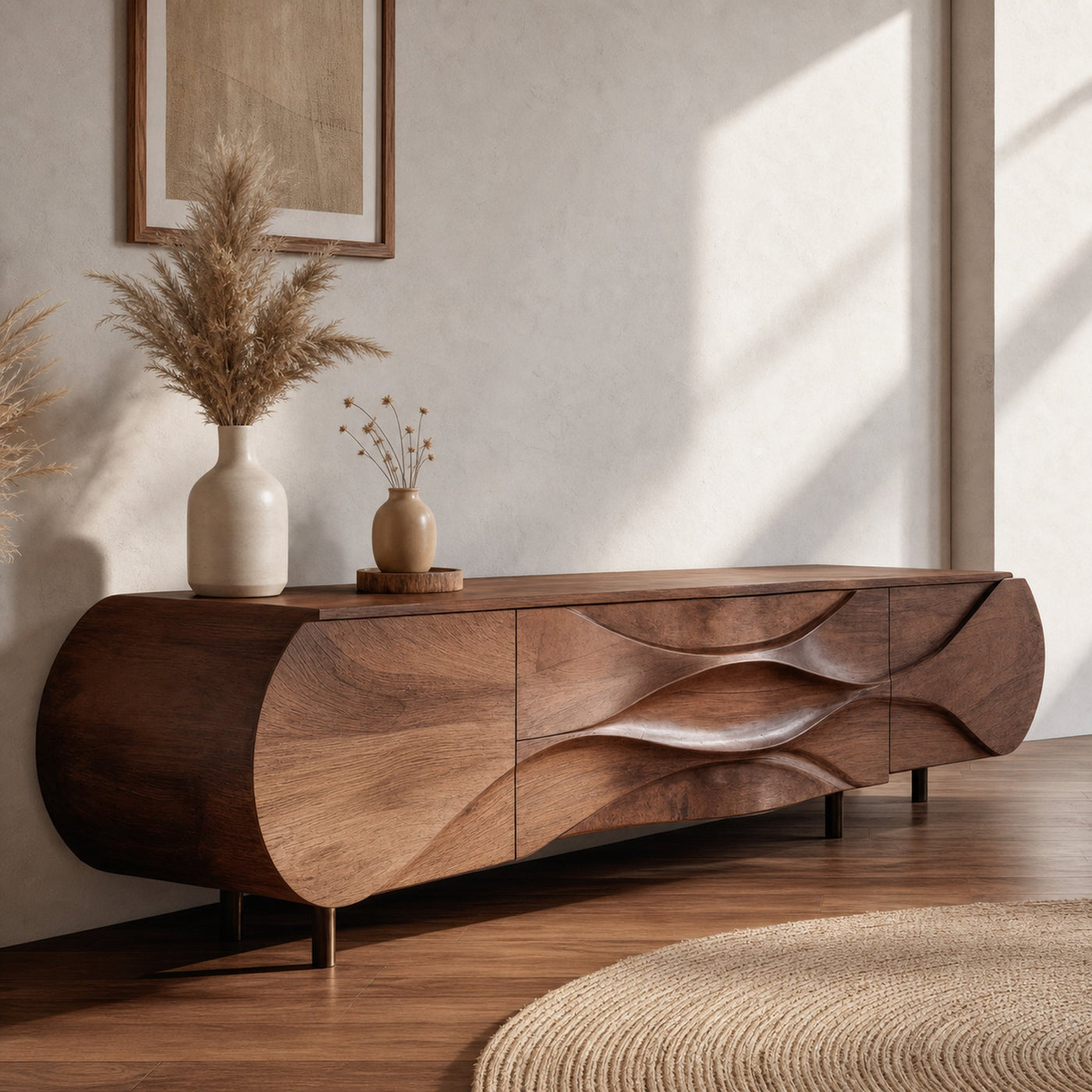 Modern Sideboard With Carved Wave For Living Room - product view 3