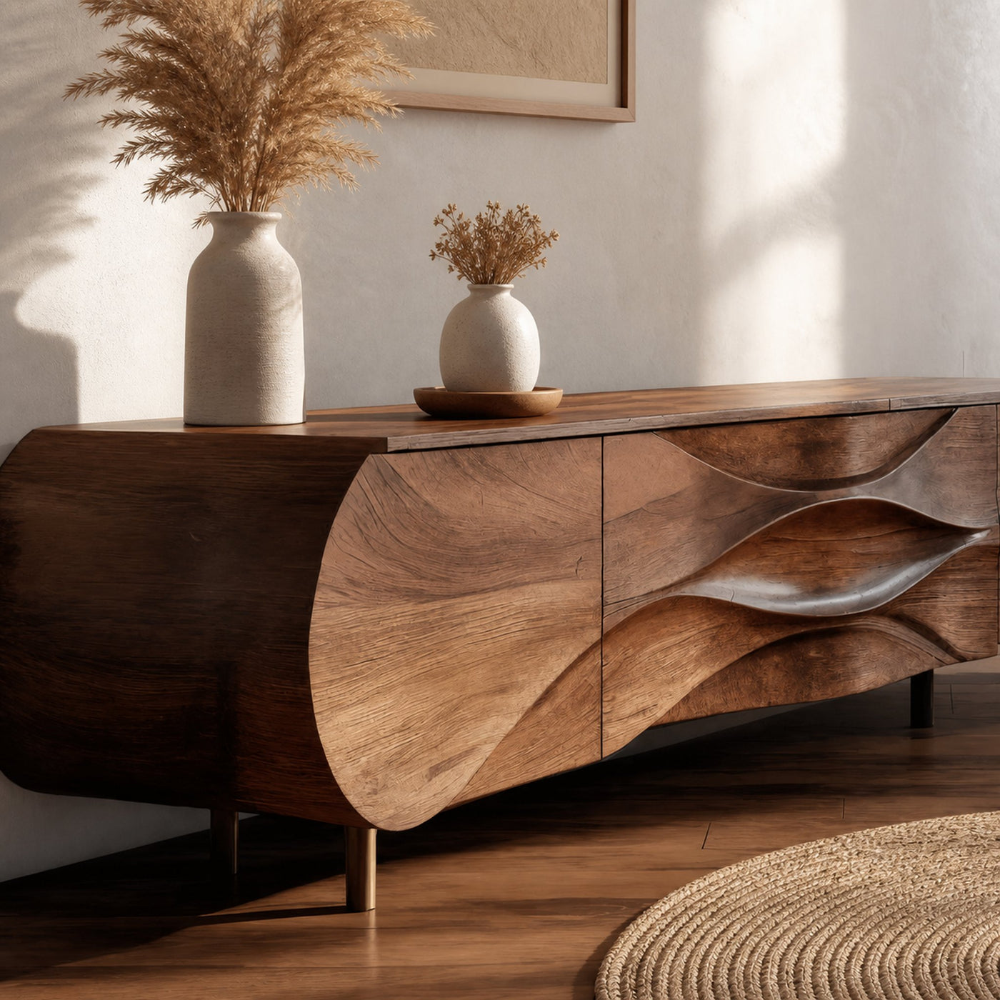 Modern Sideboard With Carved Wave For Living Room - product view 4