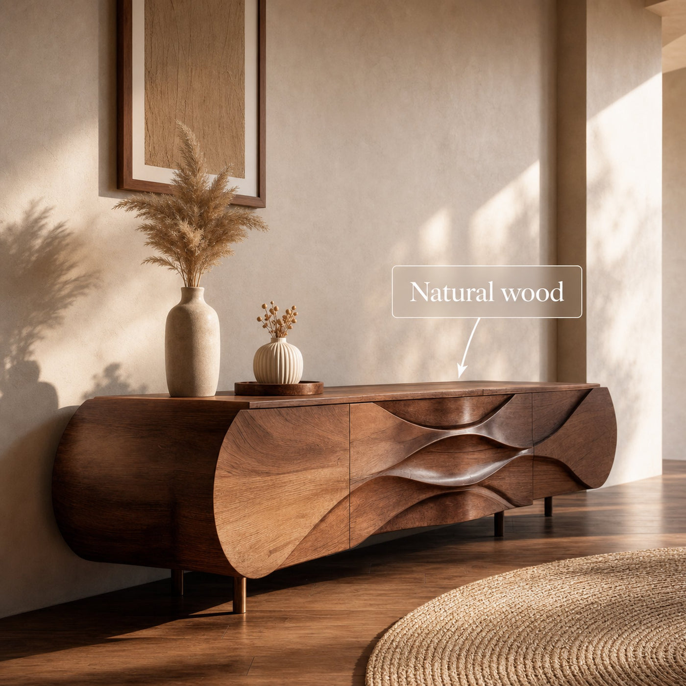 Modern Sideboard With Carved Wave For Living Room - product view 6