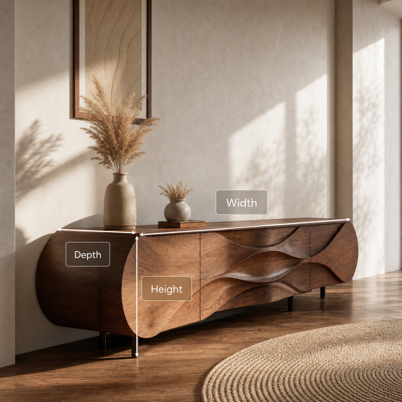 Modern Sideboard With Carved Wave For Living Room - product view 8