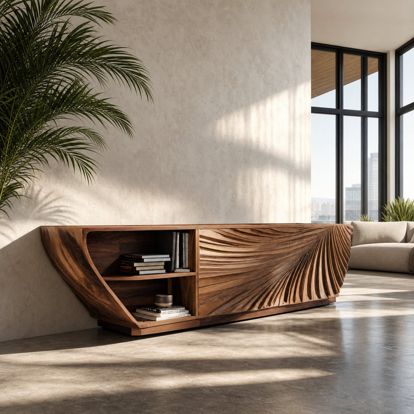 Modern Sideboard With Carved Wave For Living Room Or Dining - product view 2