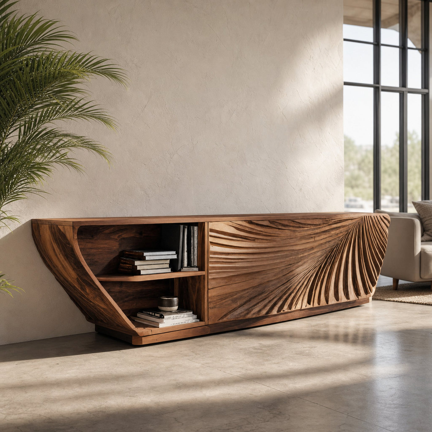 Modern Sideboard With Carved Wave For Living Room Or Dining - product view 3