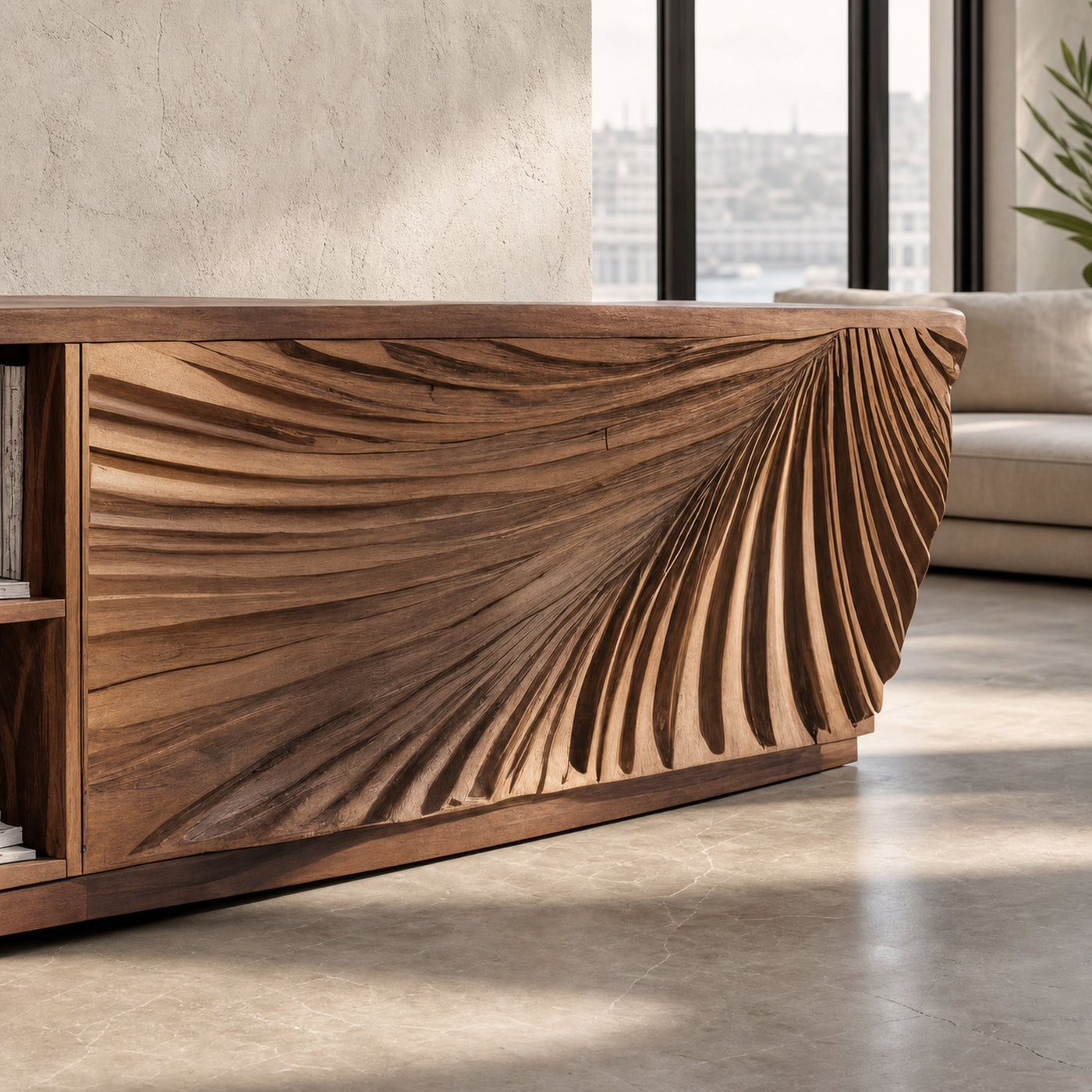 Modern Sideboard With Carved Wave For Living Room Or Dining - product view 5