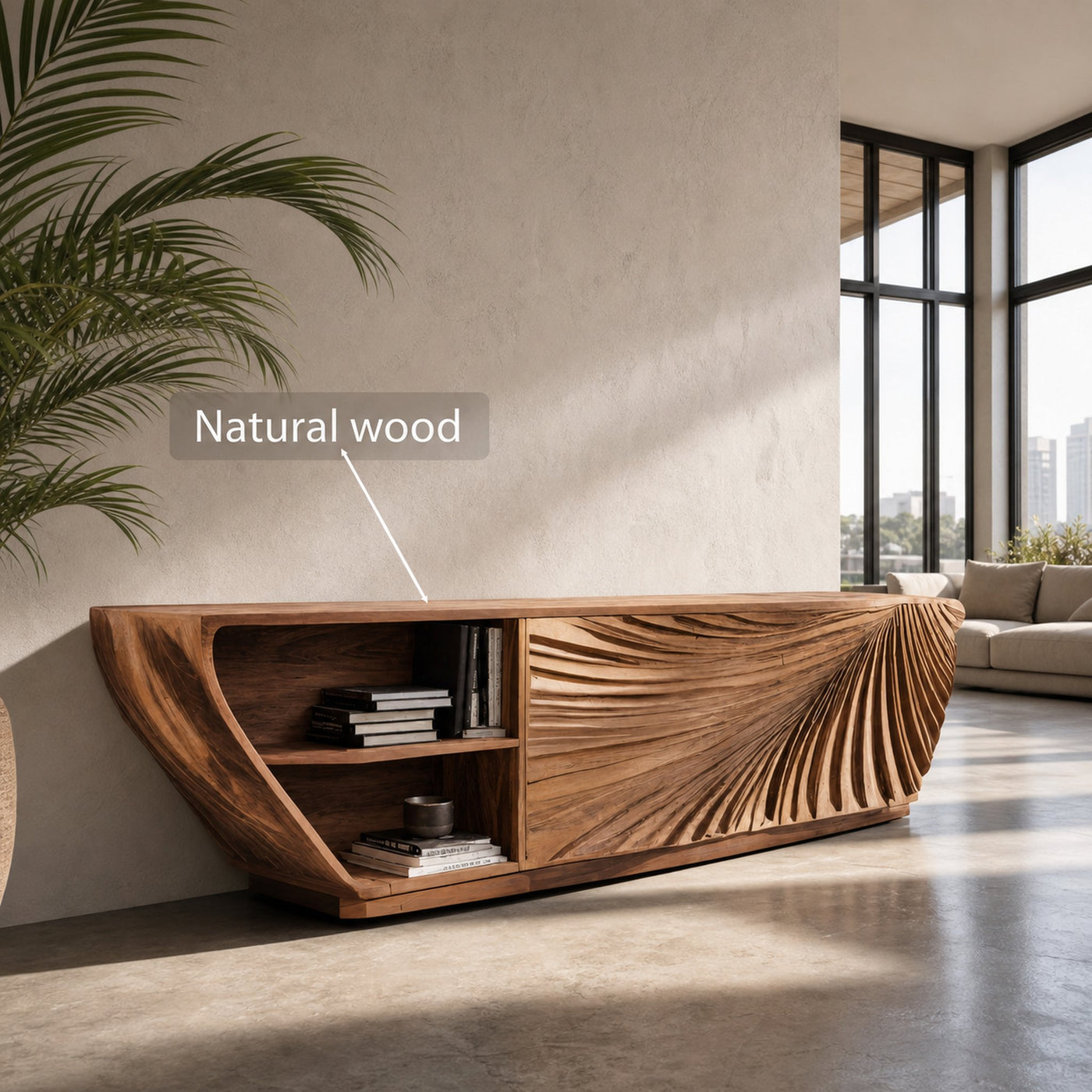 Modern Sideboard With Carved Wave For Living Room Or Dining - product view 6