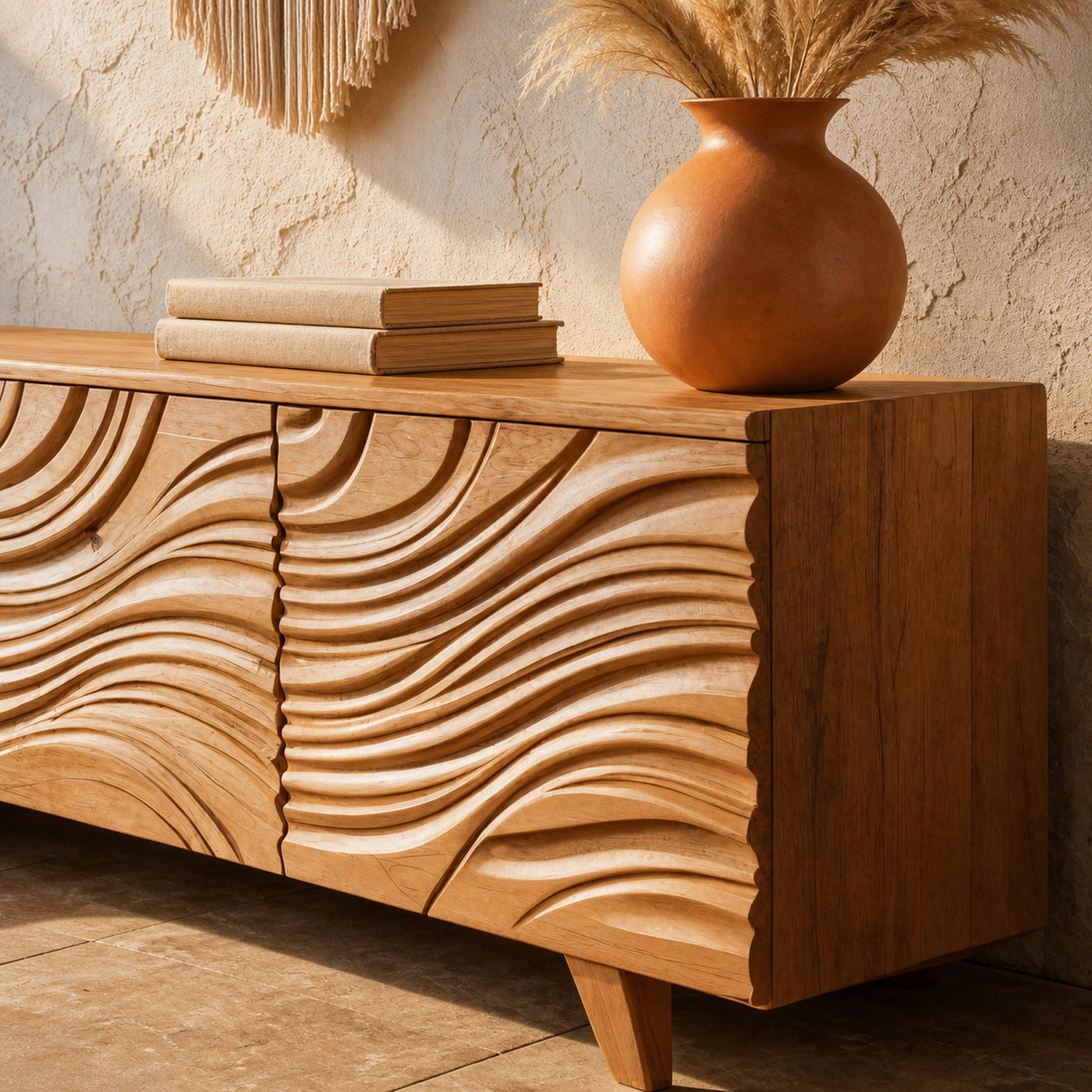 Modern Sideboard With Flowing Wave Carved For Living Room - product view 5