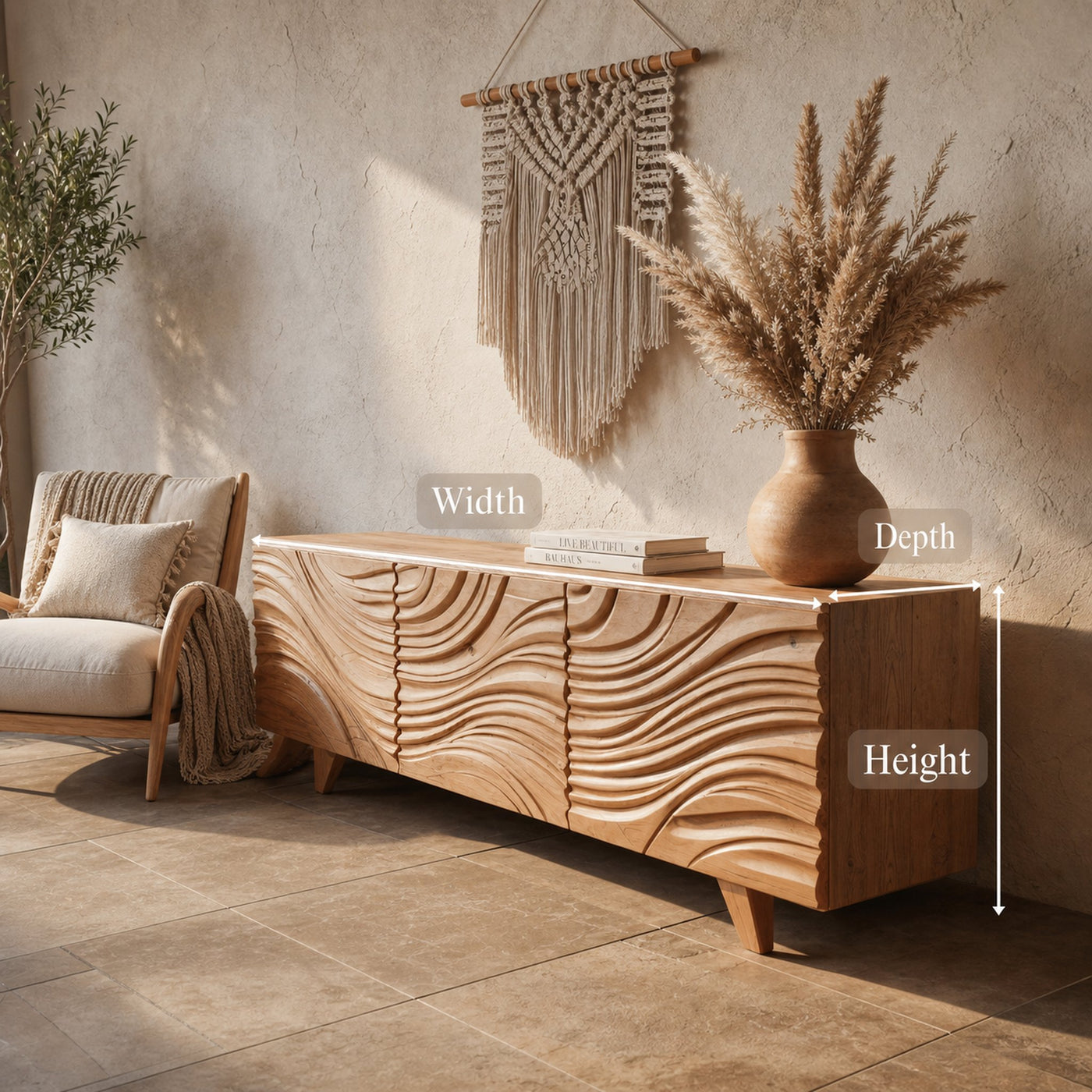 Modern Sideboard With Flowing Wave Carved For Living Room - product view 8