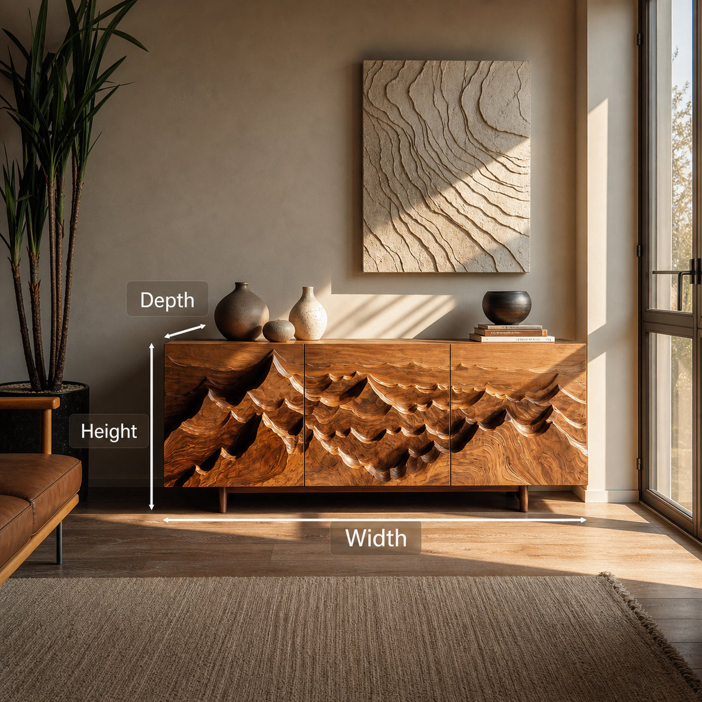 Modern Sideboard With Layered Mountain Carving For Living Room - product view 9