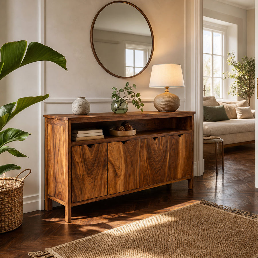 Modern Sideboard With Open Upper Shelf For Home Decor