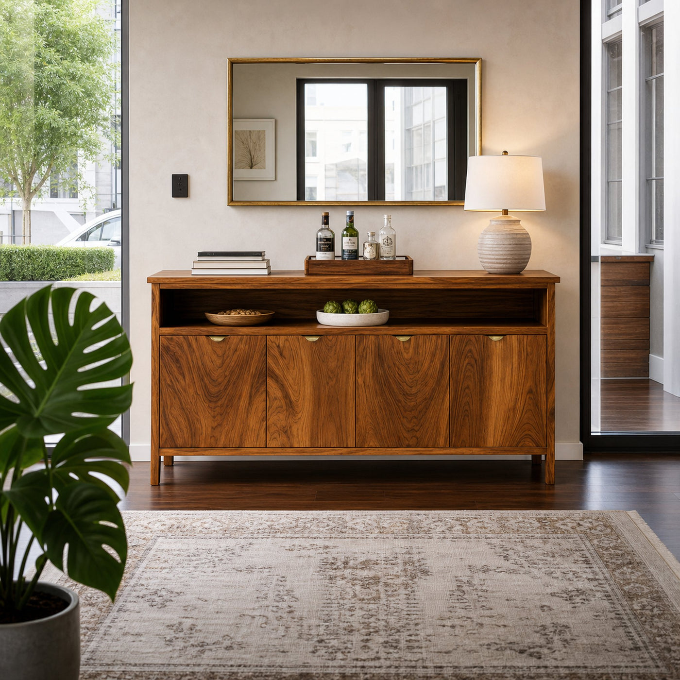 Modern Sideboard With Open Upper Shelf For Home Decor - product view 2