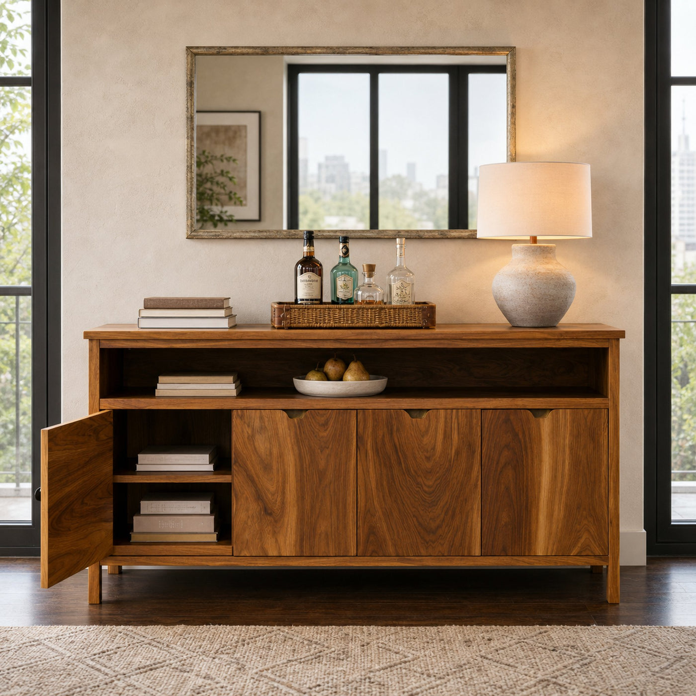 Modern Sideboard With Open Upper Shelf For Home Decor - product view 3