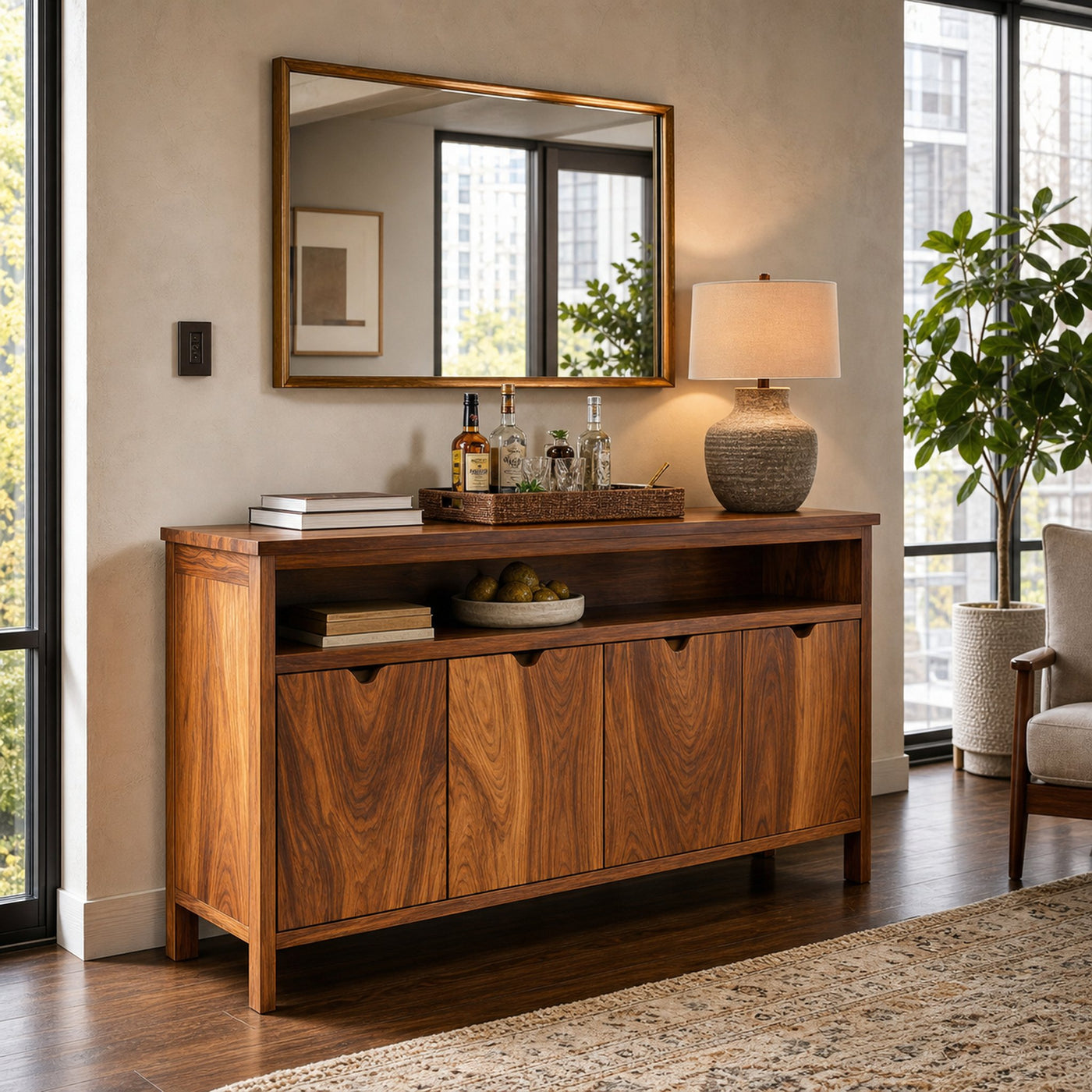 Modern Sideboard With Open Upper Shelf For Home Decor - product view 8
