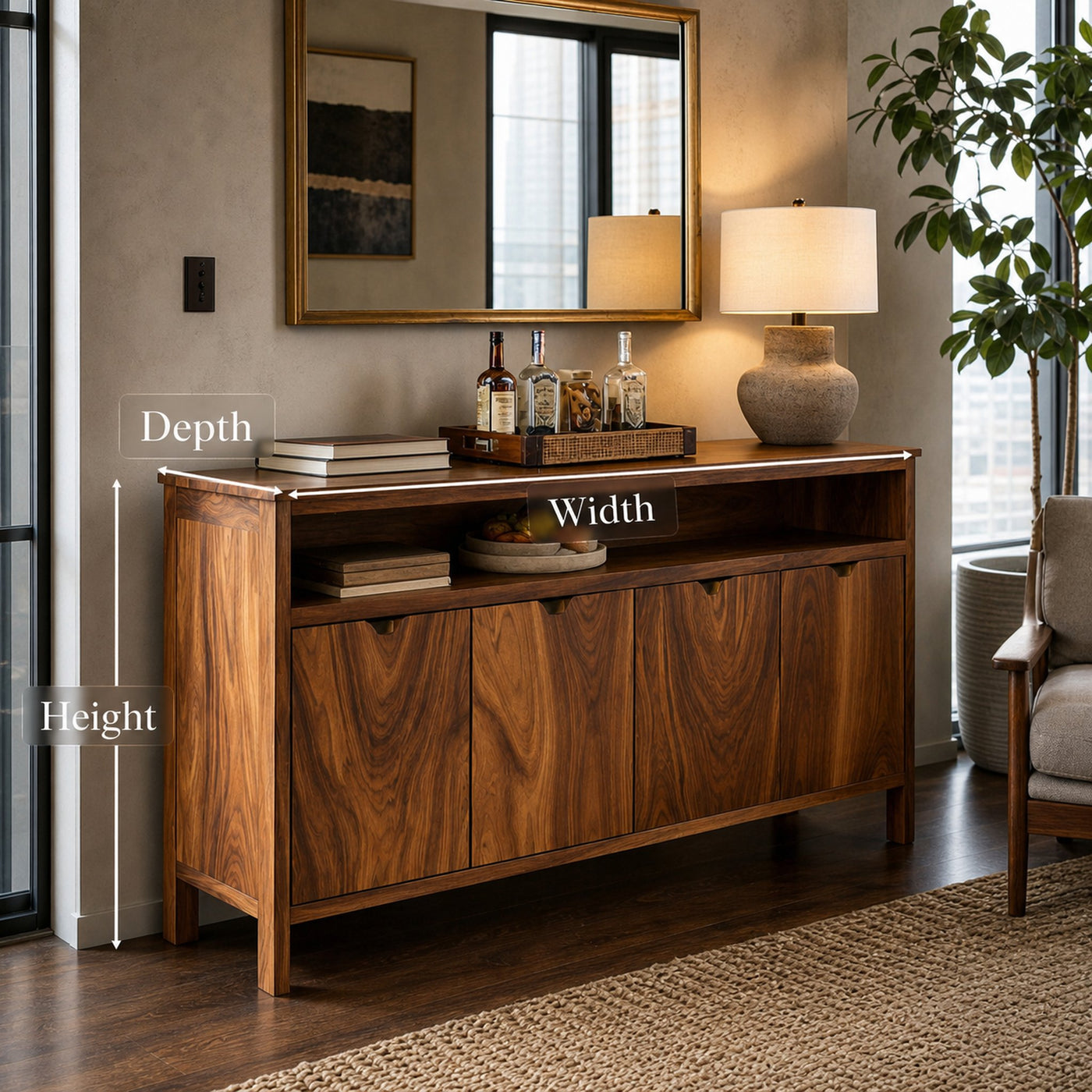 Modern Sideboard With Open Upper Shelf For Home Decor - product view 9