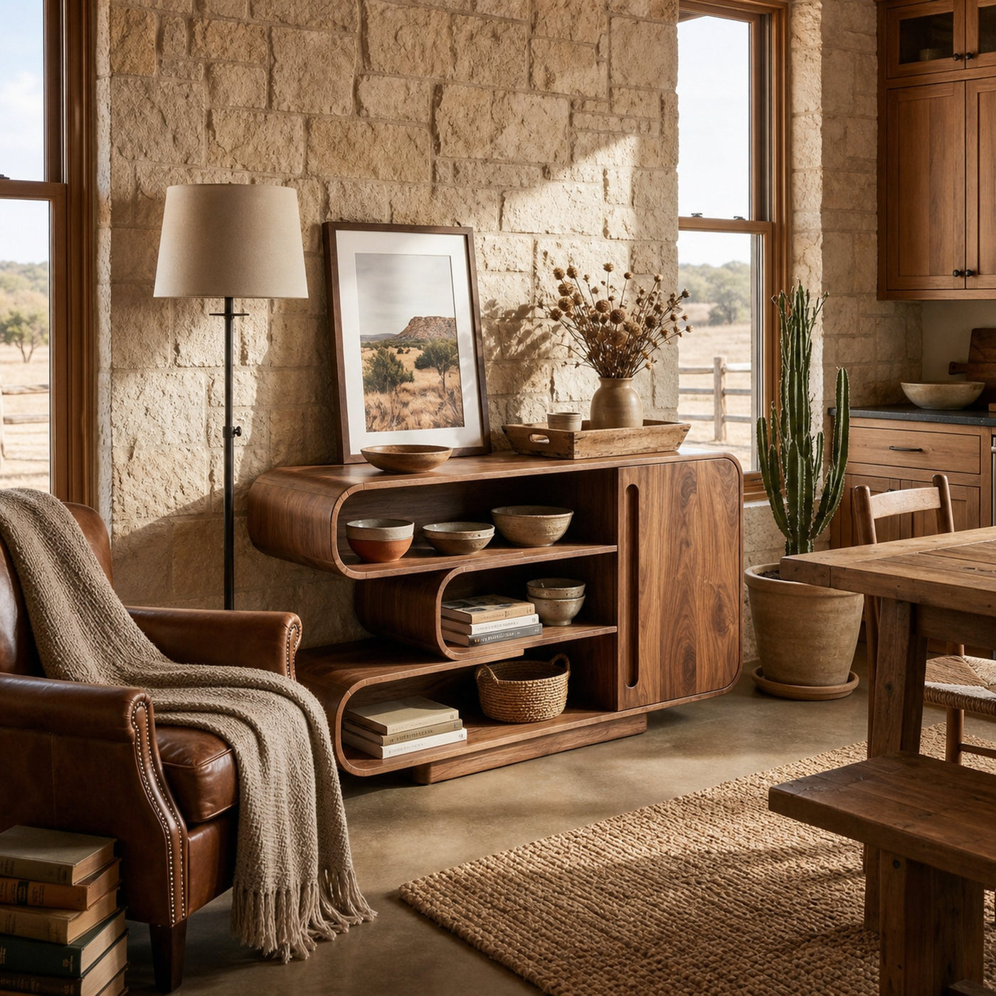 Modern Sideboard With Rounded Corners And Shelves For Living Room - product view 2
