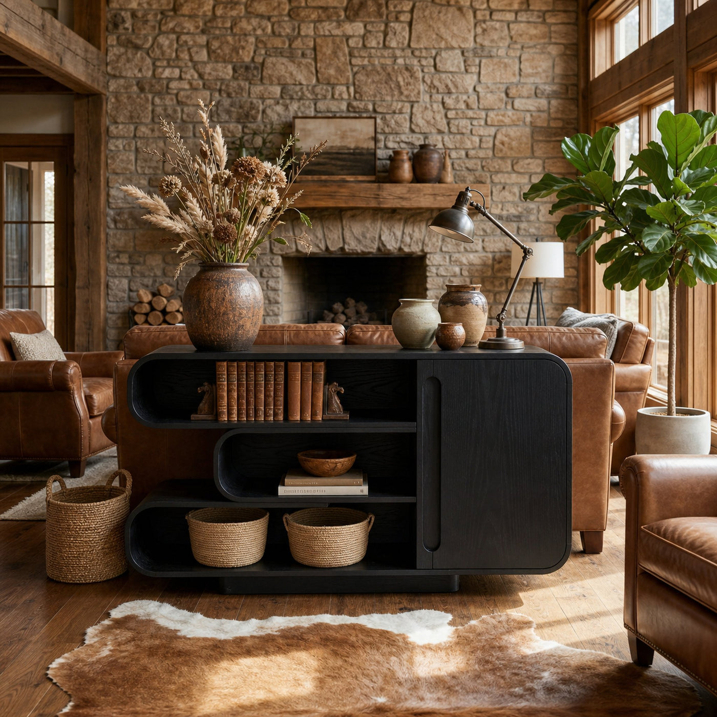 Modern Sideboard With Rounded Corners And Shelves For Living Room - product view 4