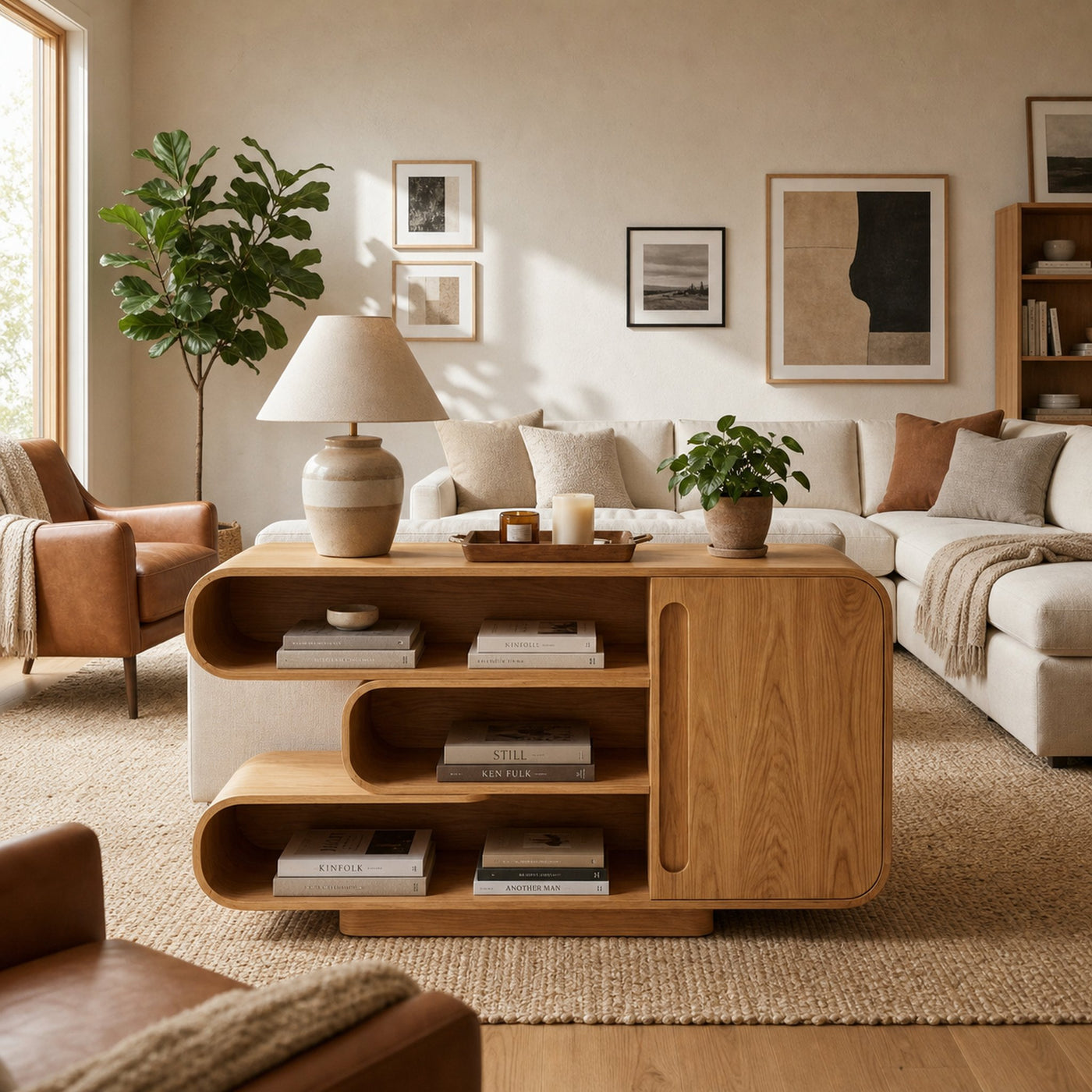 Modern Sideboard With Rounded Corners And Shelves For Living Room - product view 5