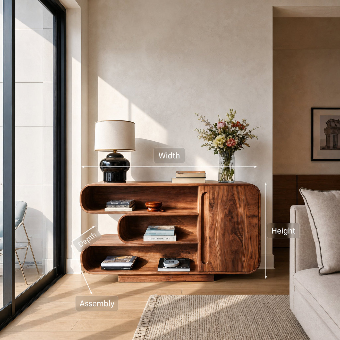 Modern Sideboard With Rounded Corners And Shelves For Living Room - product view 8