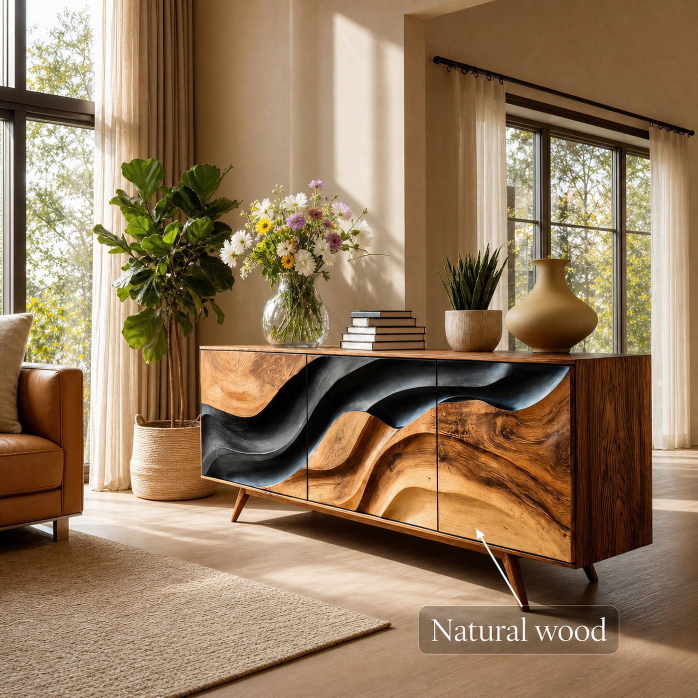 Modern Storage Cabinet With Wave Design For Entryway - product view 5
