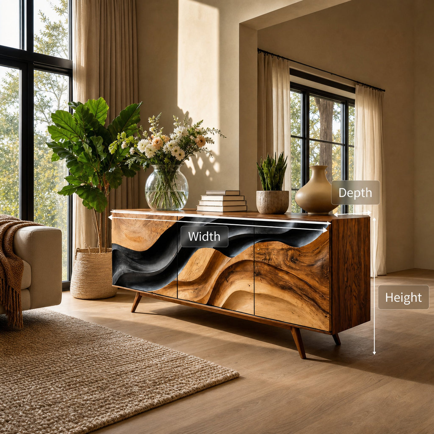 Modern Storage Cabinet With Wave Design For Entryway - product view 6