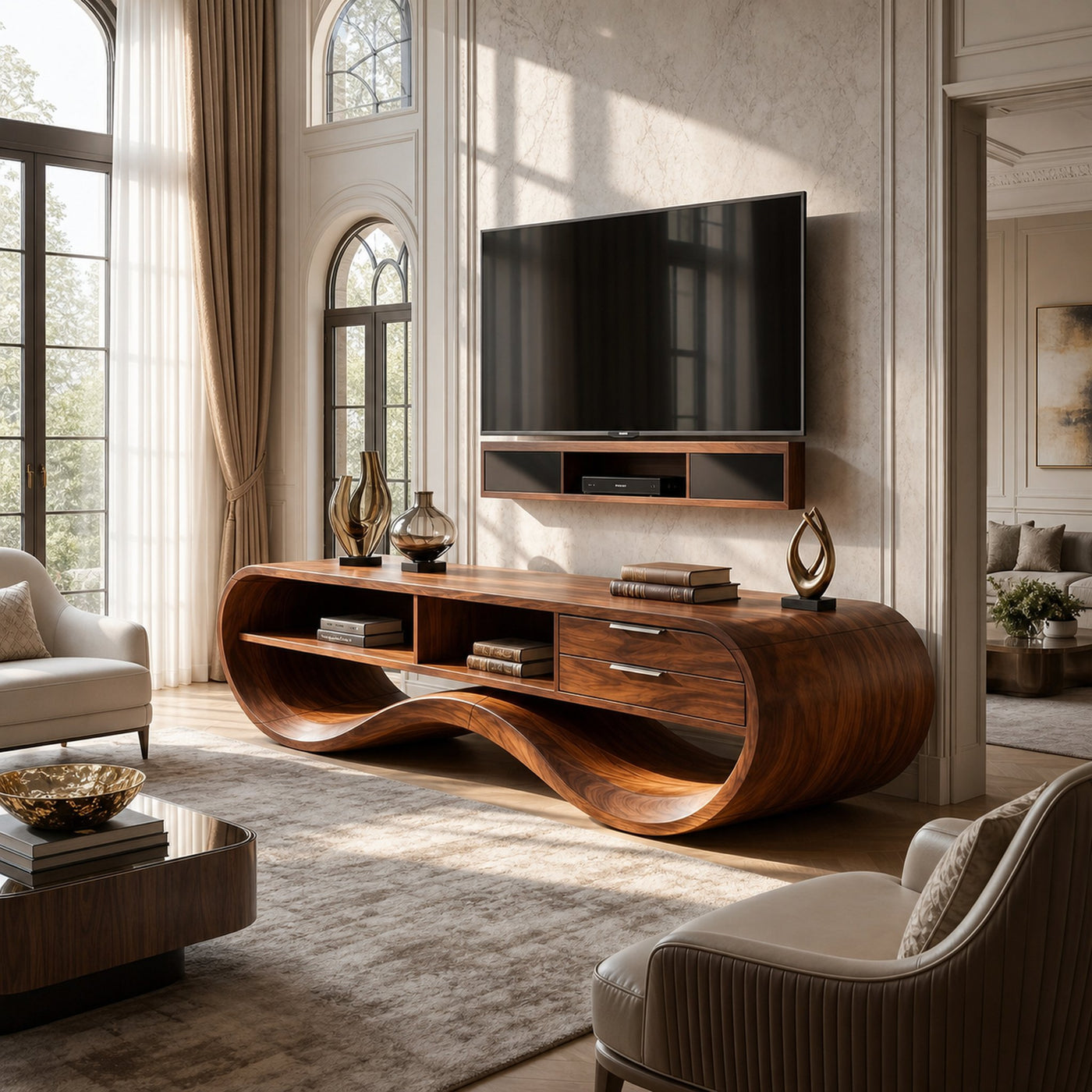 Modern Streamline TV Cabinet For Living Room Space