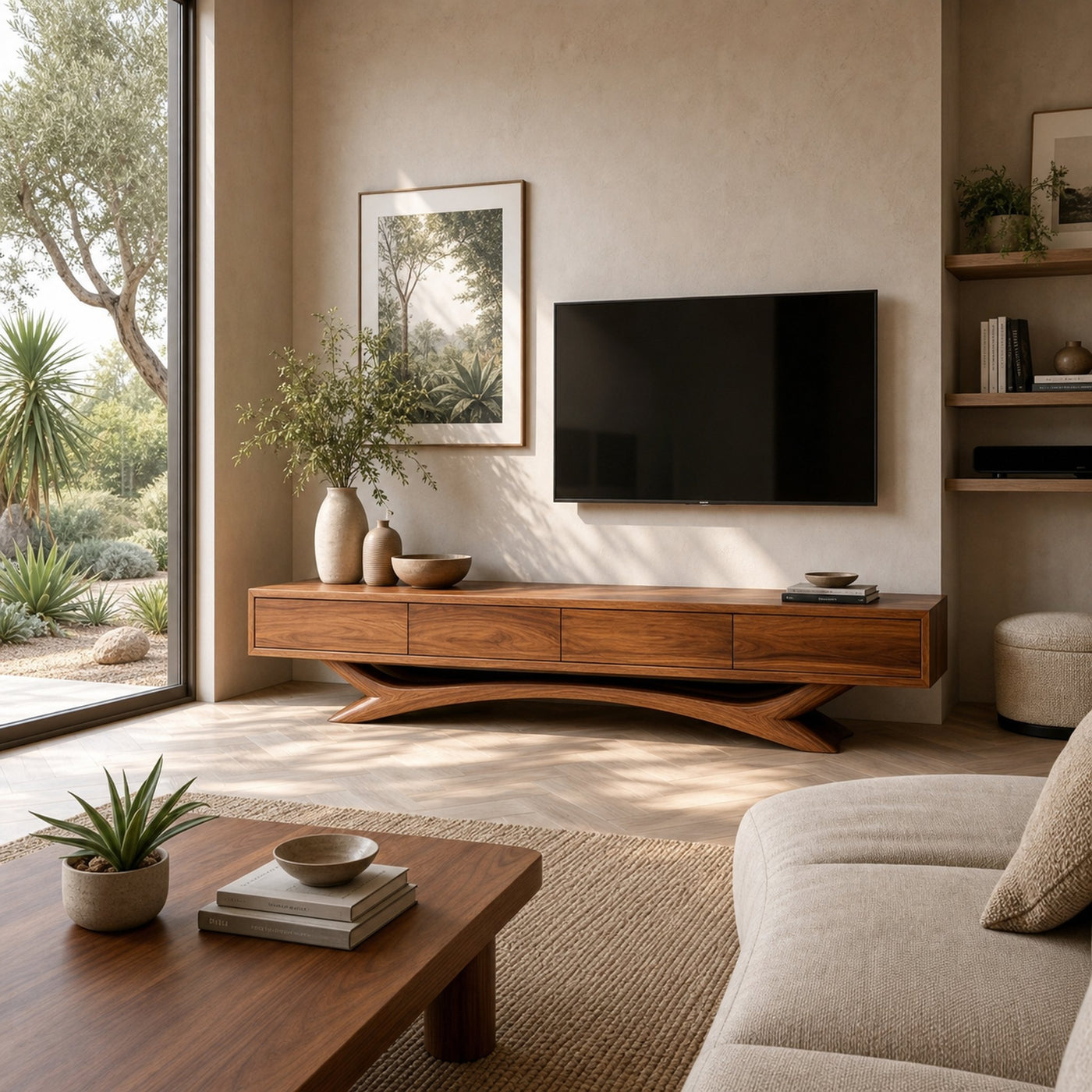 Modern TV Cabinet Curved Based Design For Living Room Furniture