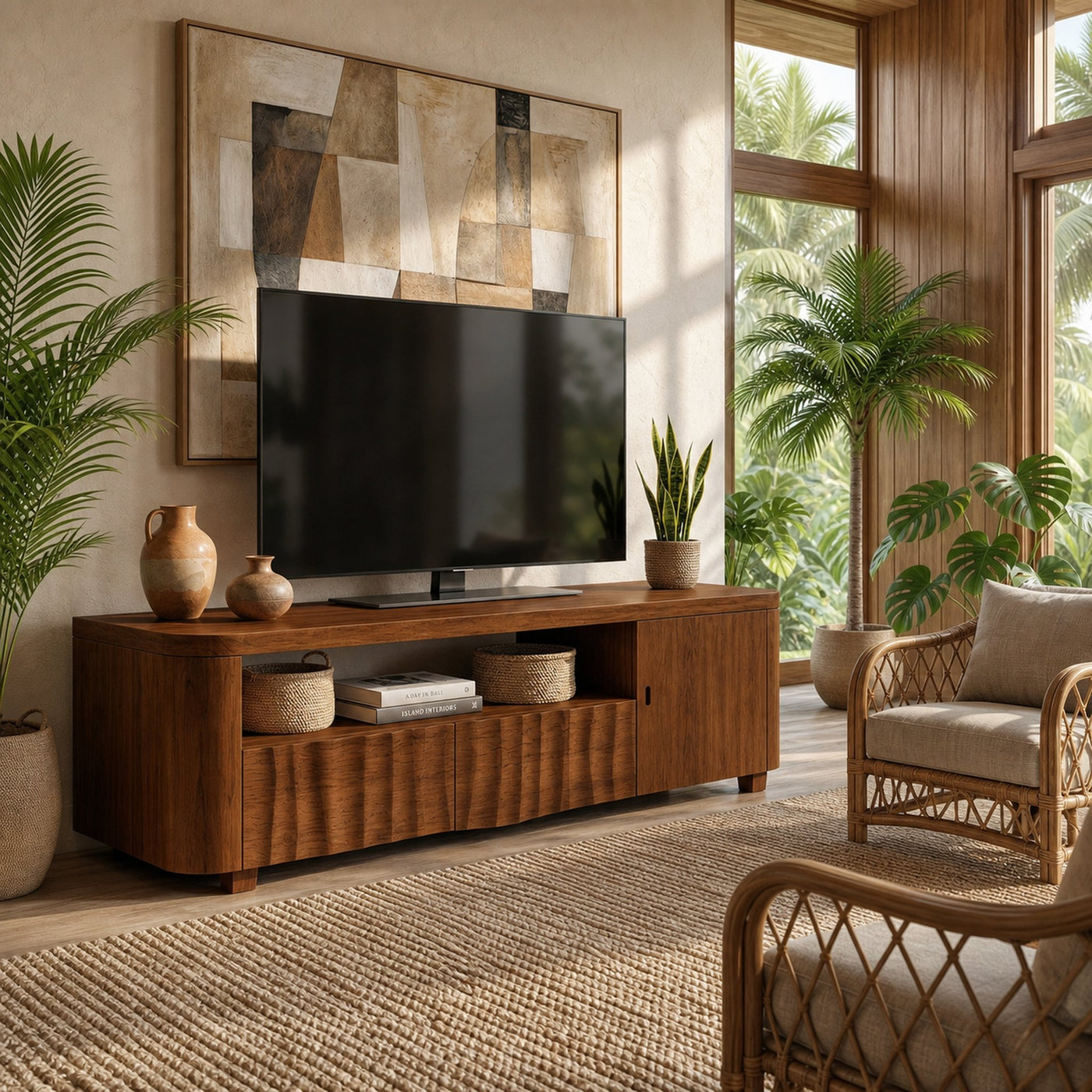 Modern TV Cabinet Solid Wood Storage Drawer Living Room - product view 6