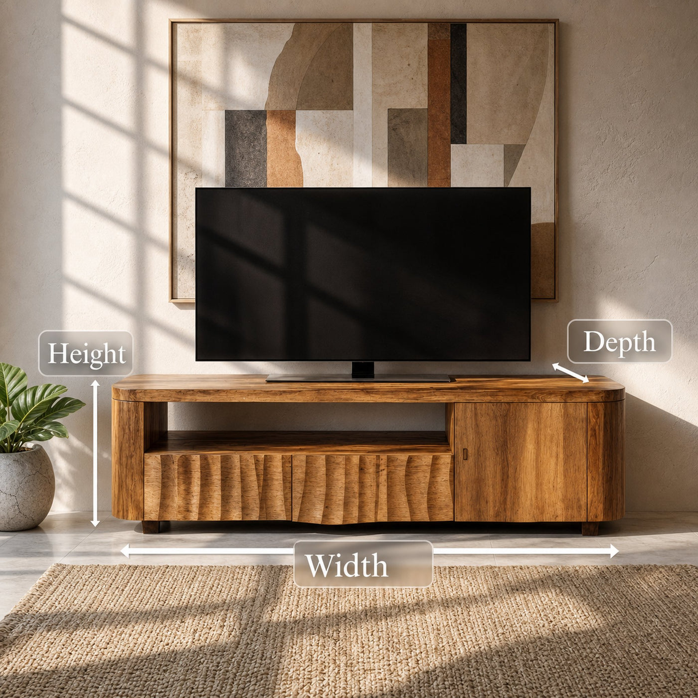Modern TV Cabinet Solid Wood Storage Drawer Living Room - product view 8