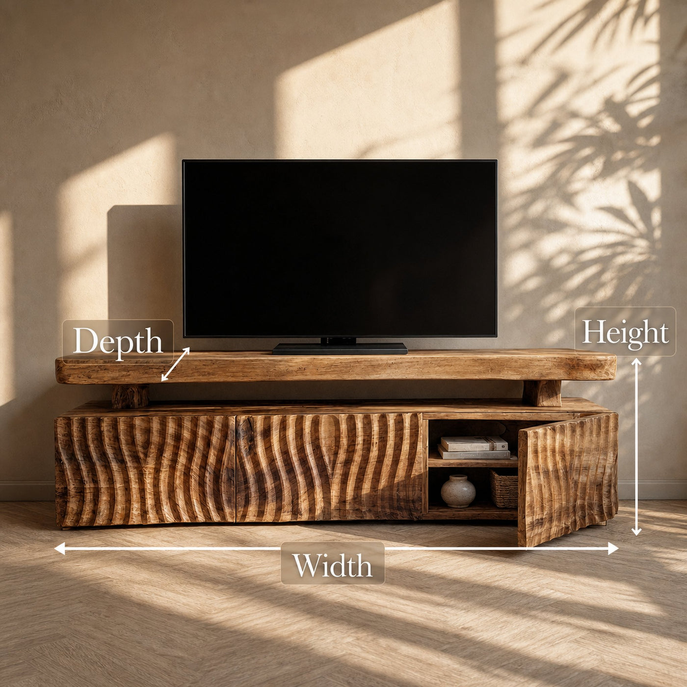 Modern TV Cabinet Solid Wood Unique Wave Pattern Storage For Living Room - product view 8