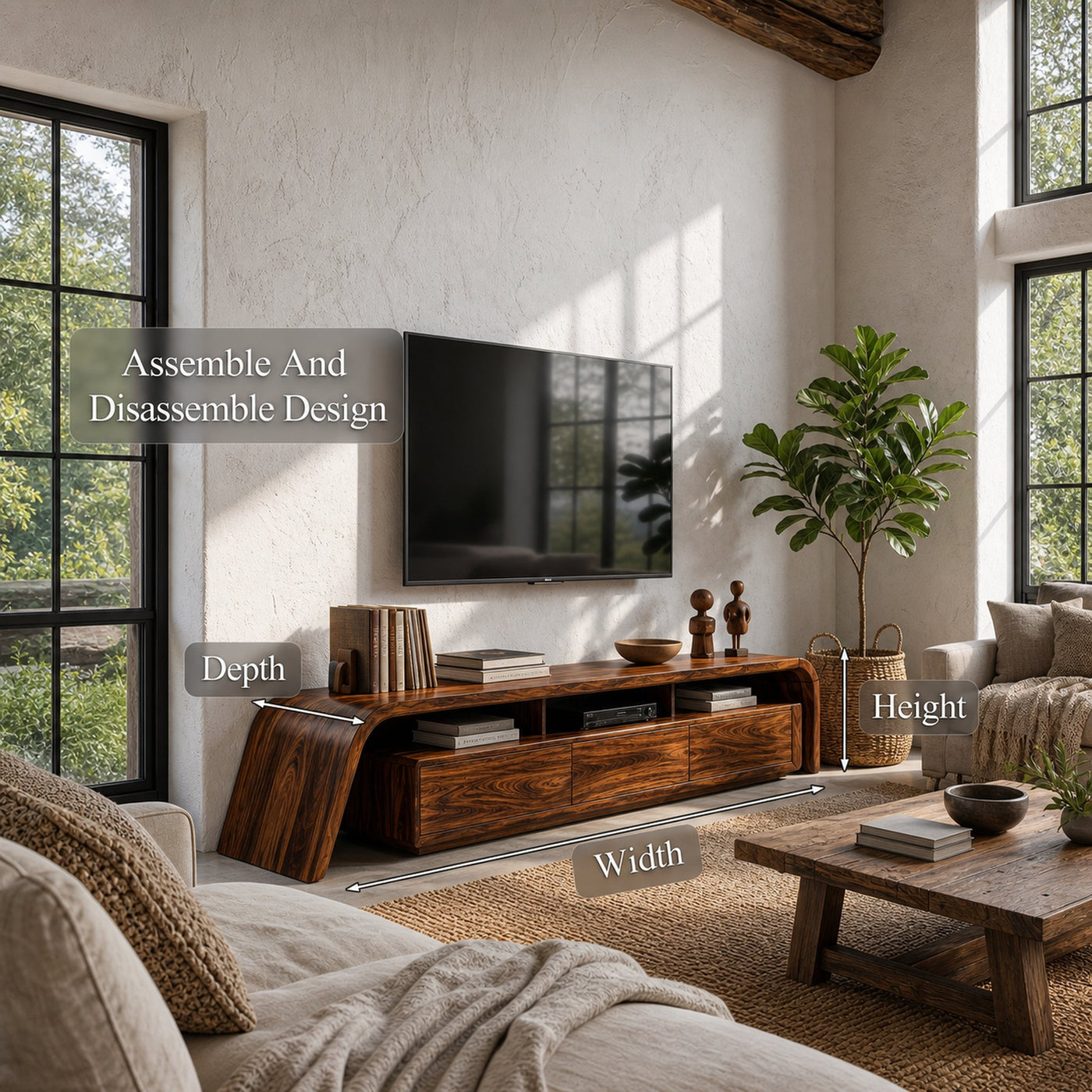 Modern TV Cabinet With Built In Storage And Rounded Curved Edges For Living Room - product view 8