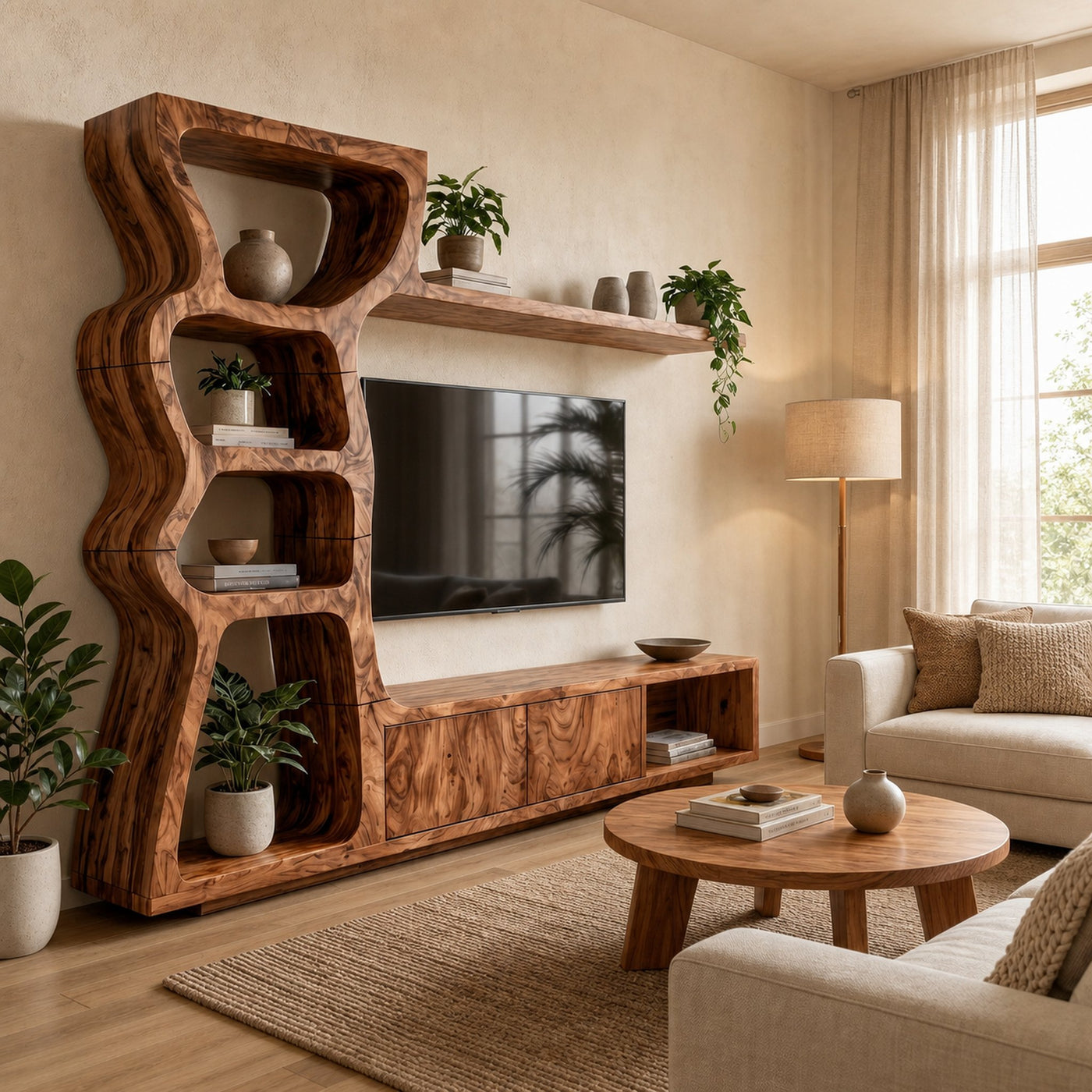 Modern TV Cabinet With Curved Built In Display Shelves For Living Room - product view 6