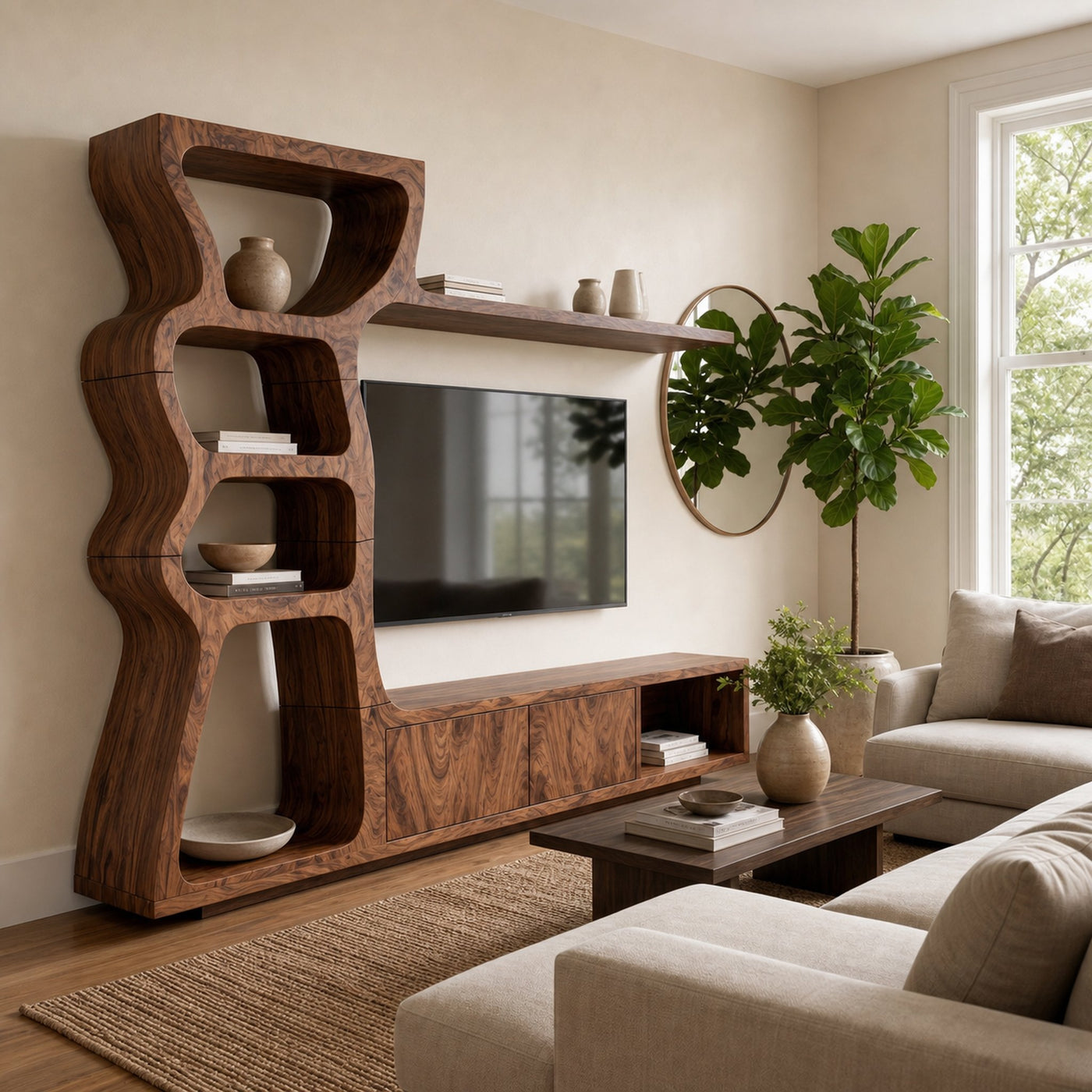 Modern TV Cabinet With Curved Built In Display Shelves For Living Room - product view 7