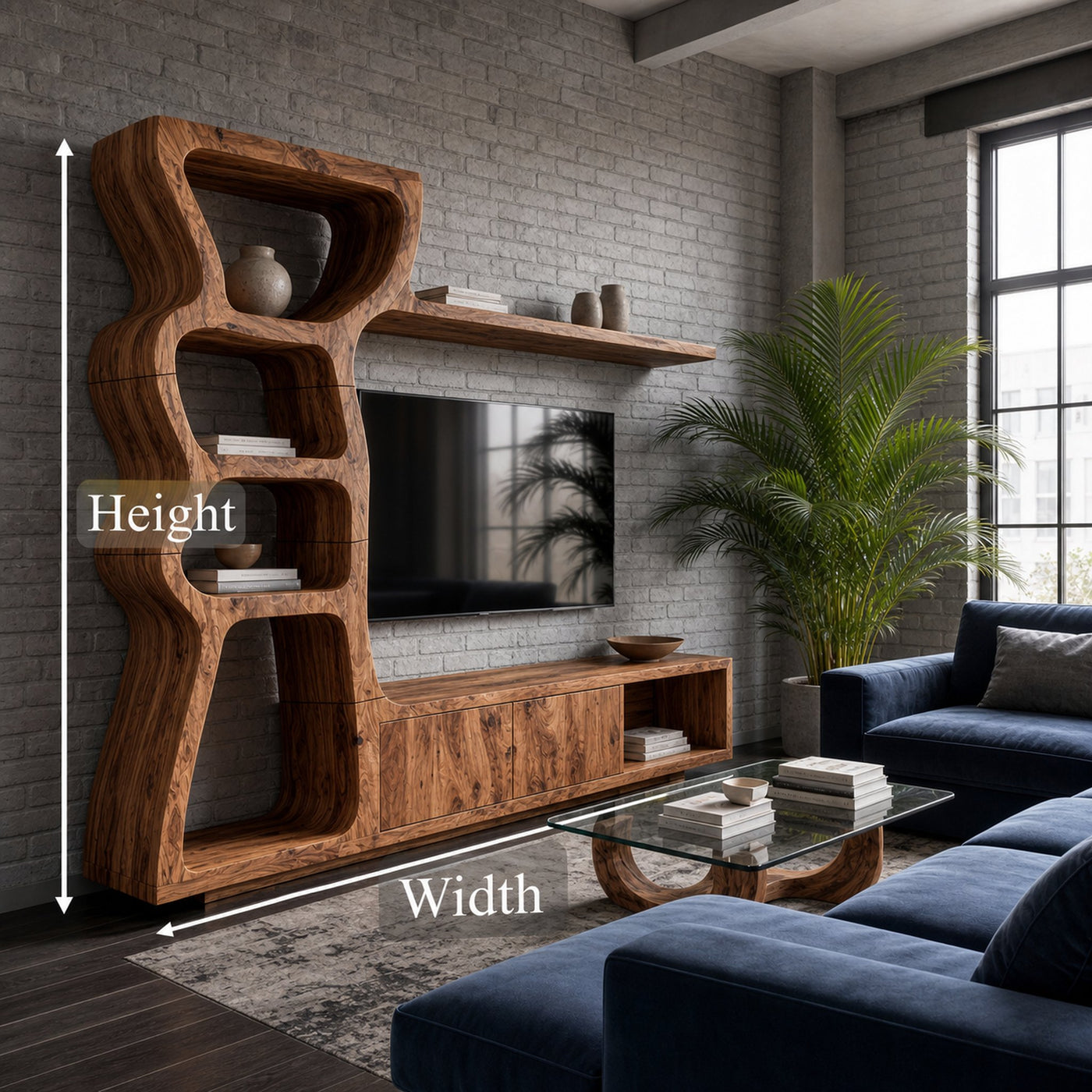 Modern TV Cabinet With Curved Built In Display Shelves For Living Room - product view 8