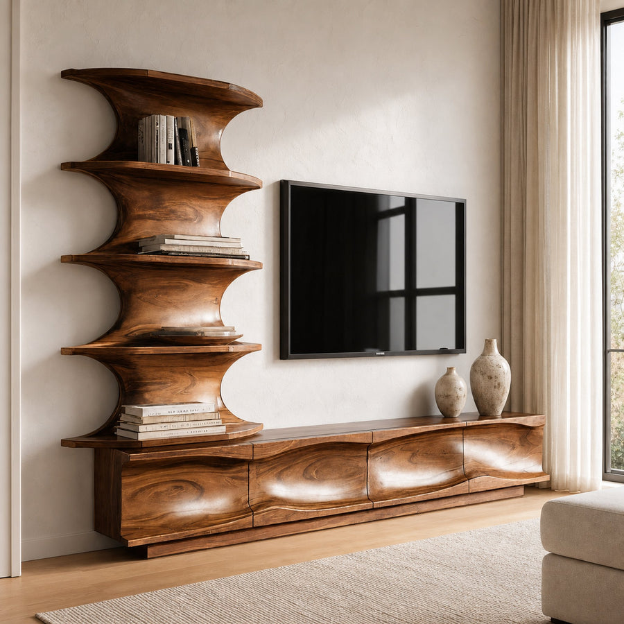 Modern TV Console With Vertical Shelving For Living Room