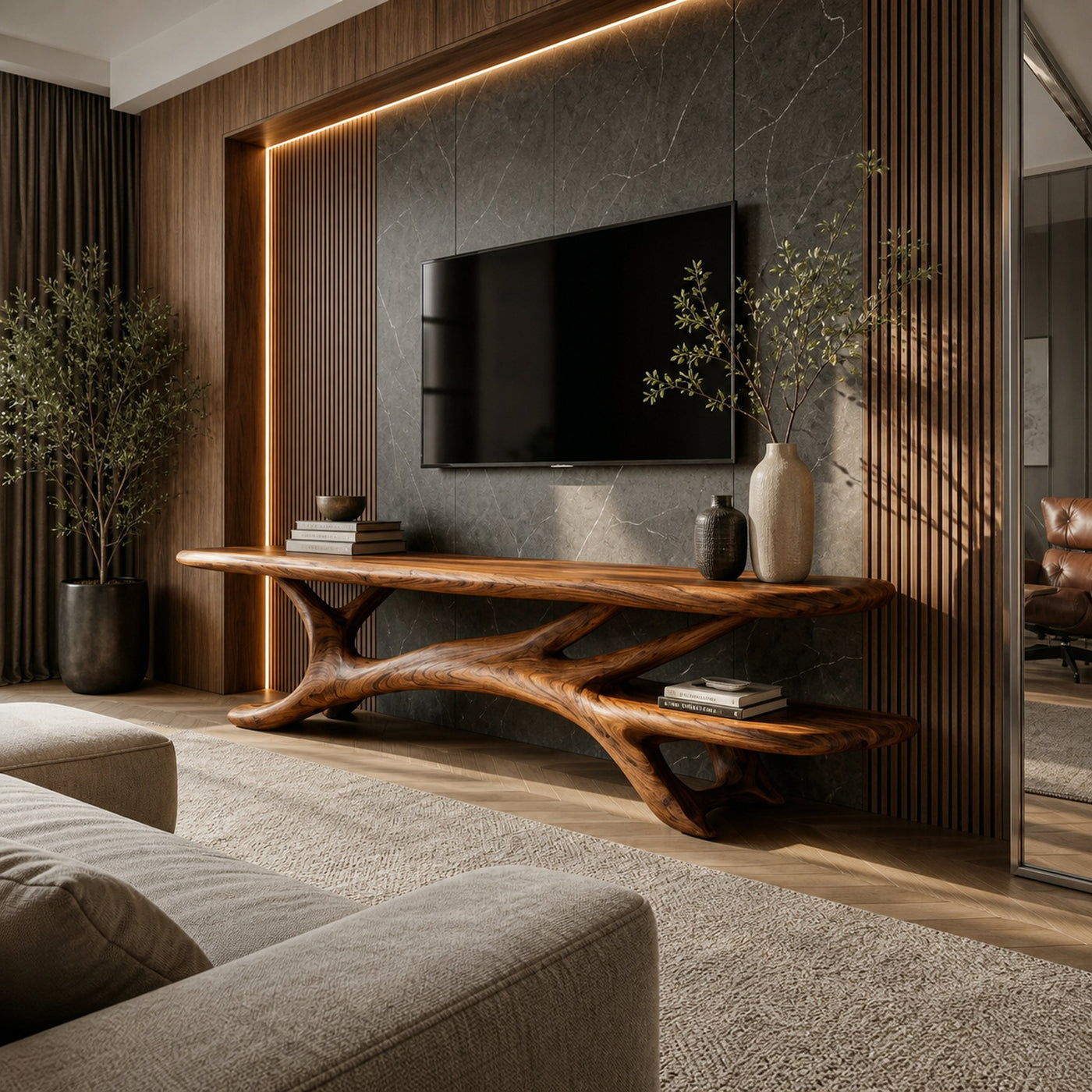 Modern TV Stand Curved Design For Living Room